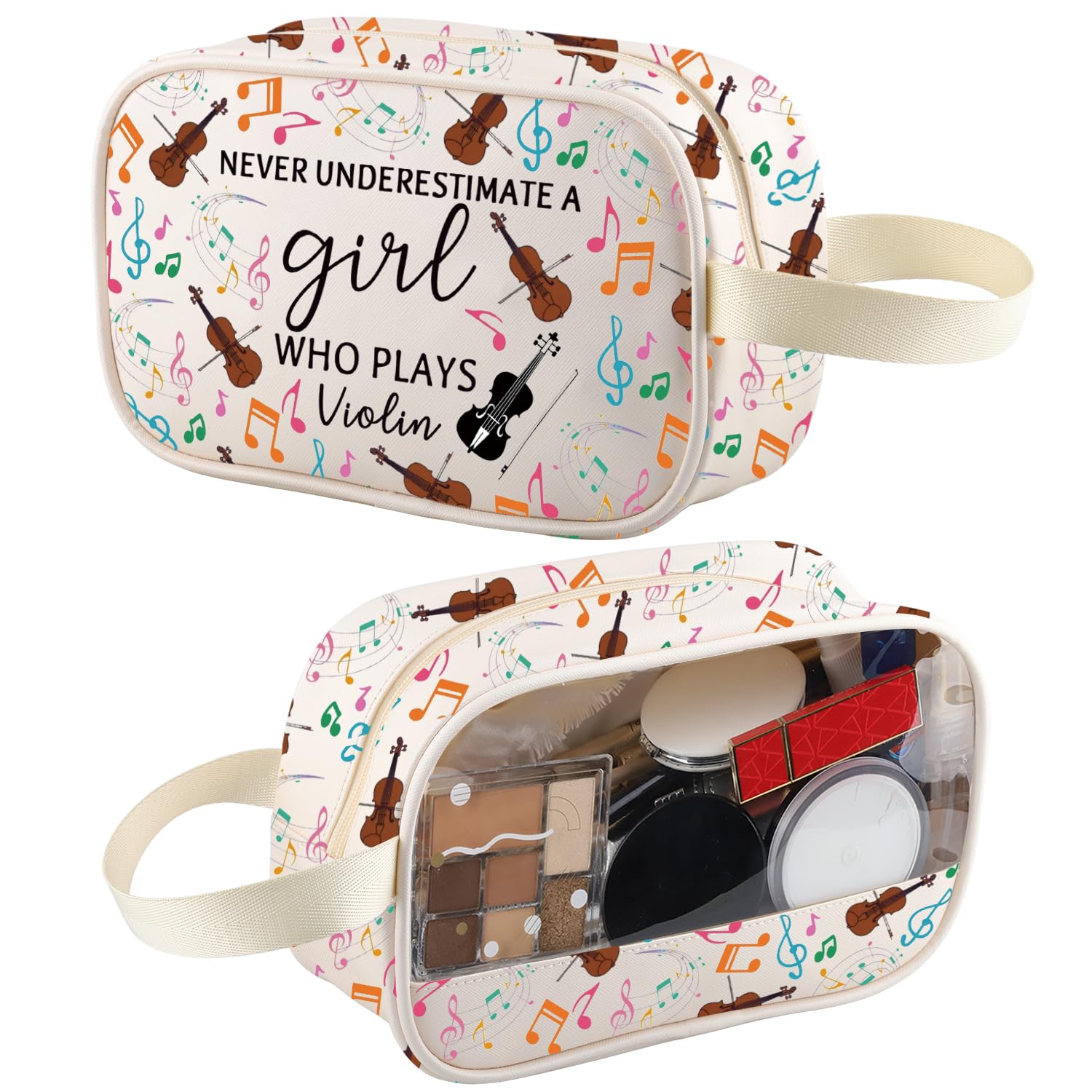XYANFA Violin Makeup Bag Violinist Gift Violin Player Gift Musician Violins Travel Toiletry Bag Organizer Pouch Cosmetic Bag