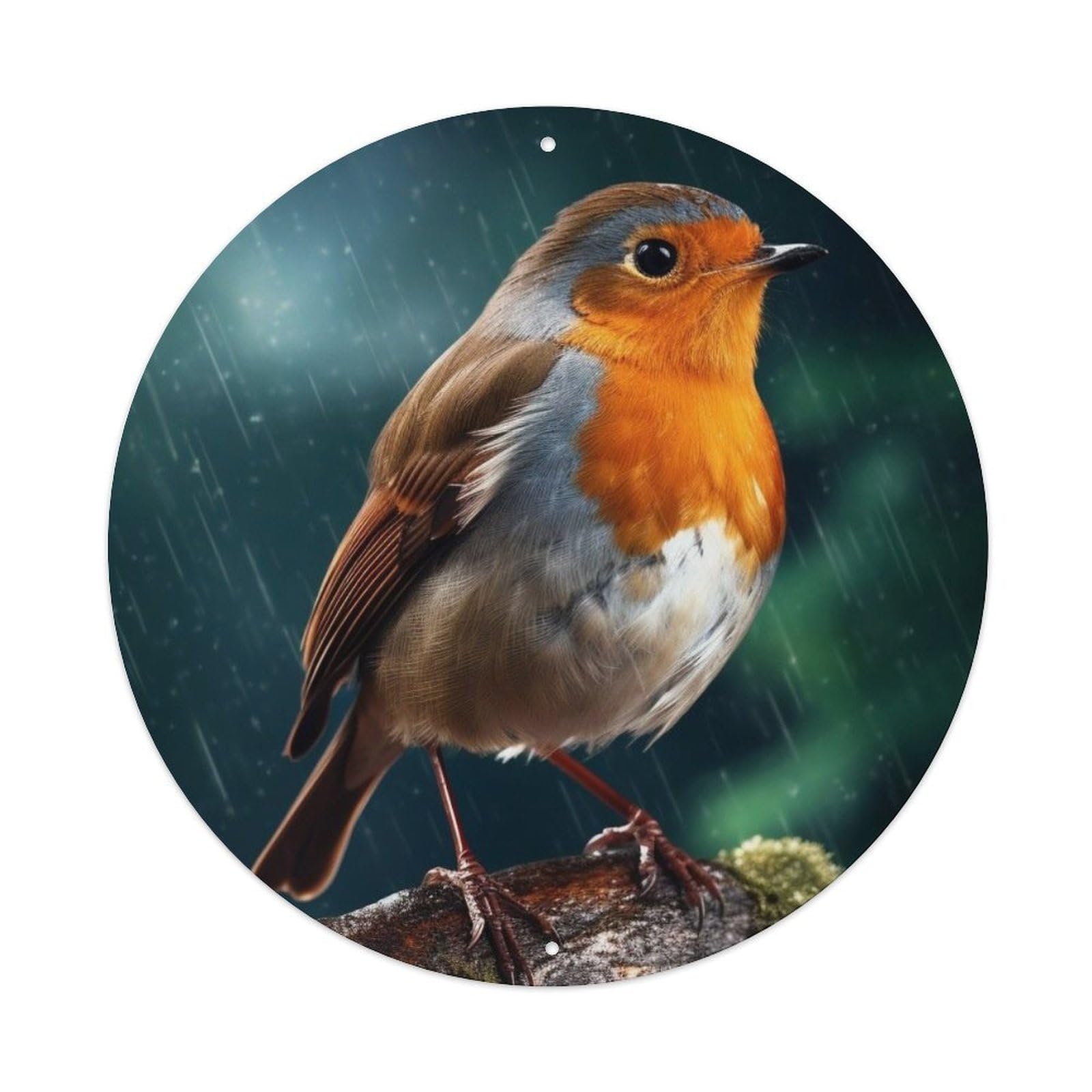Animal European Robin Rainy Woodland Vintage Metal Tin Sign Plaque Wall Decor for Cafe, Club Bar, Office, Garden Metal Poster 8x8Inch