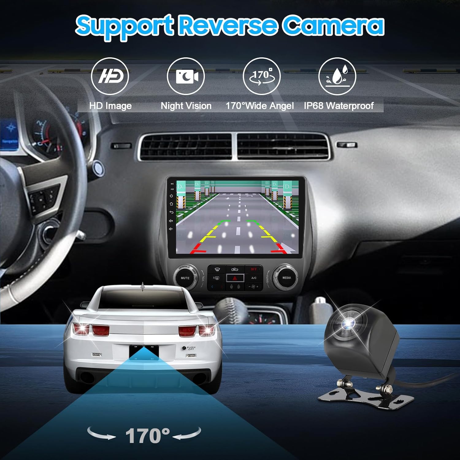 9" Car Stereo Radio for Chevy Camaro 2010 2011 2012 2013 2014 2015, Wireless CarPlay and Android Auto, 4+64GB, WiFi, GPS Navigation, DSP, Bluetooth 5.0, Android12+1080P Rear View Camera