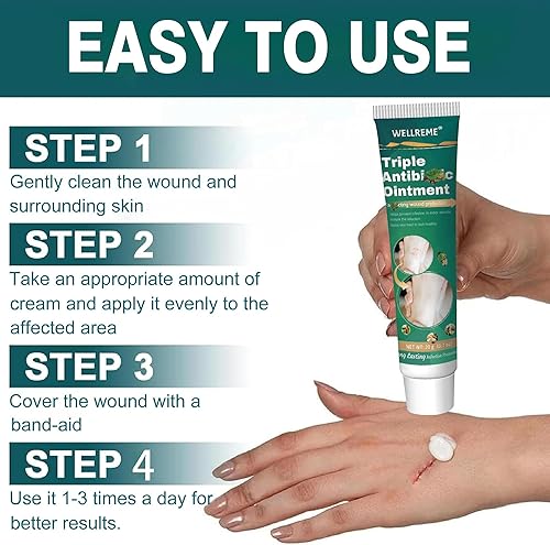Miniatura 6 de Ungüento curativo de heridas 0.71 oz, ungüento antibiótico triple, alivia las abrasiones de la piel, cuidado rápido para cortes, quemaduras y