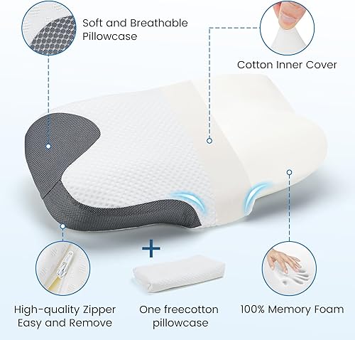 Miniatura 2 de Almohadas cervicales de espuma viscoelástica ortopédica de contorno de espuma viscoelástica para aliviar el dolor, soporte para dormir, diseño