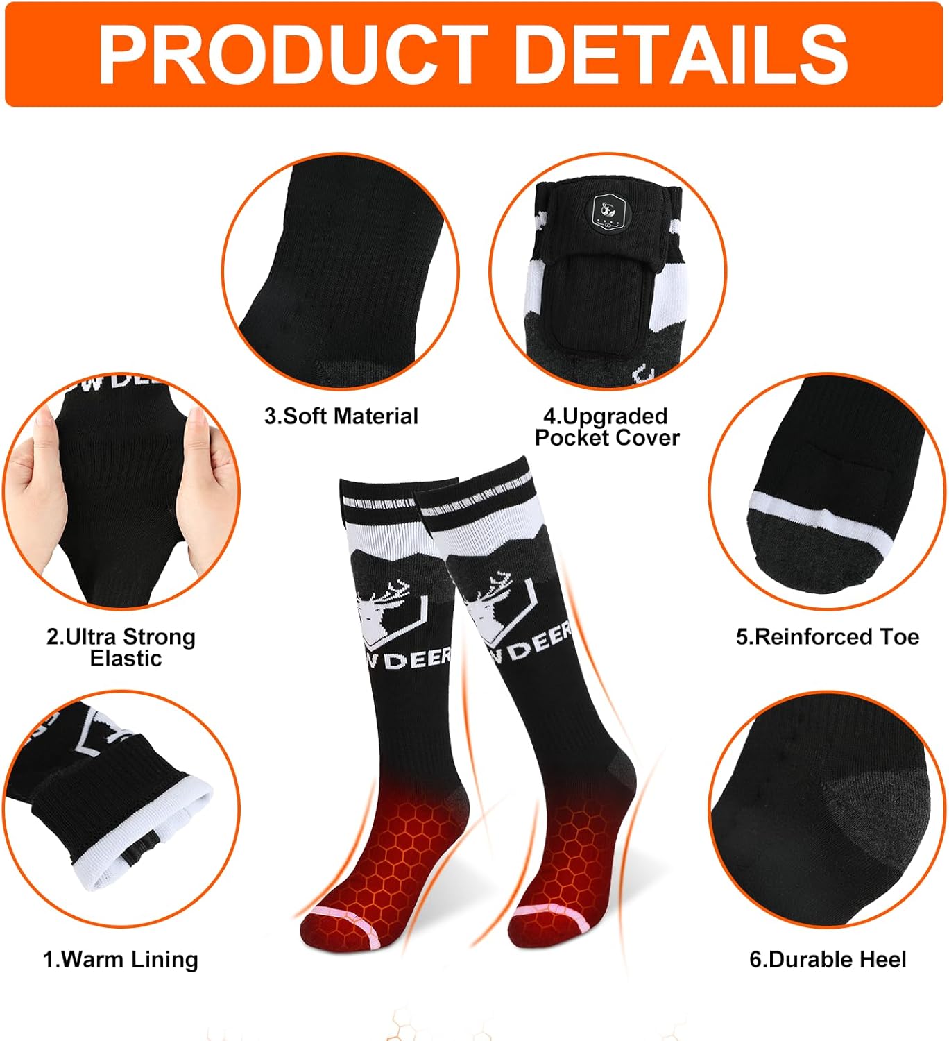 SNOW DEER Upgraded Rechargeable Electric Heated Socks，Ultimate Foot Warmer for Men & Women, Perfect for Skiing, Camping, Hiking, Motorcycling, &Outdoor Riding in Winter - Image 5