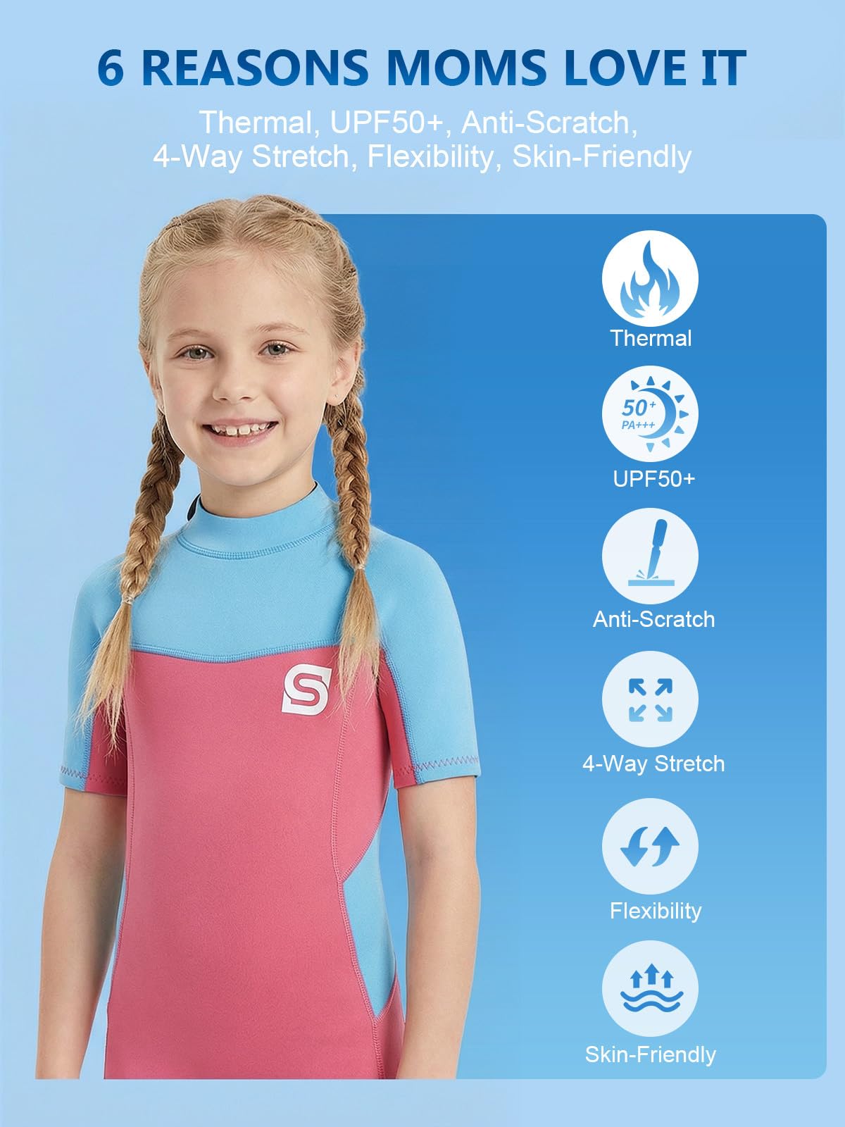 Muta da bagno per bambini e bambina, costume da bagno termico UV50+ con neoprene morbido ed elastico - mantiene il calore, perfetto per il nuoto, il surf e il gioco in spiaggia