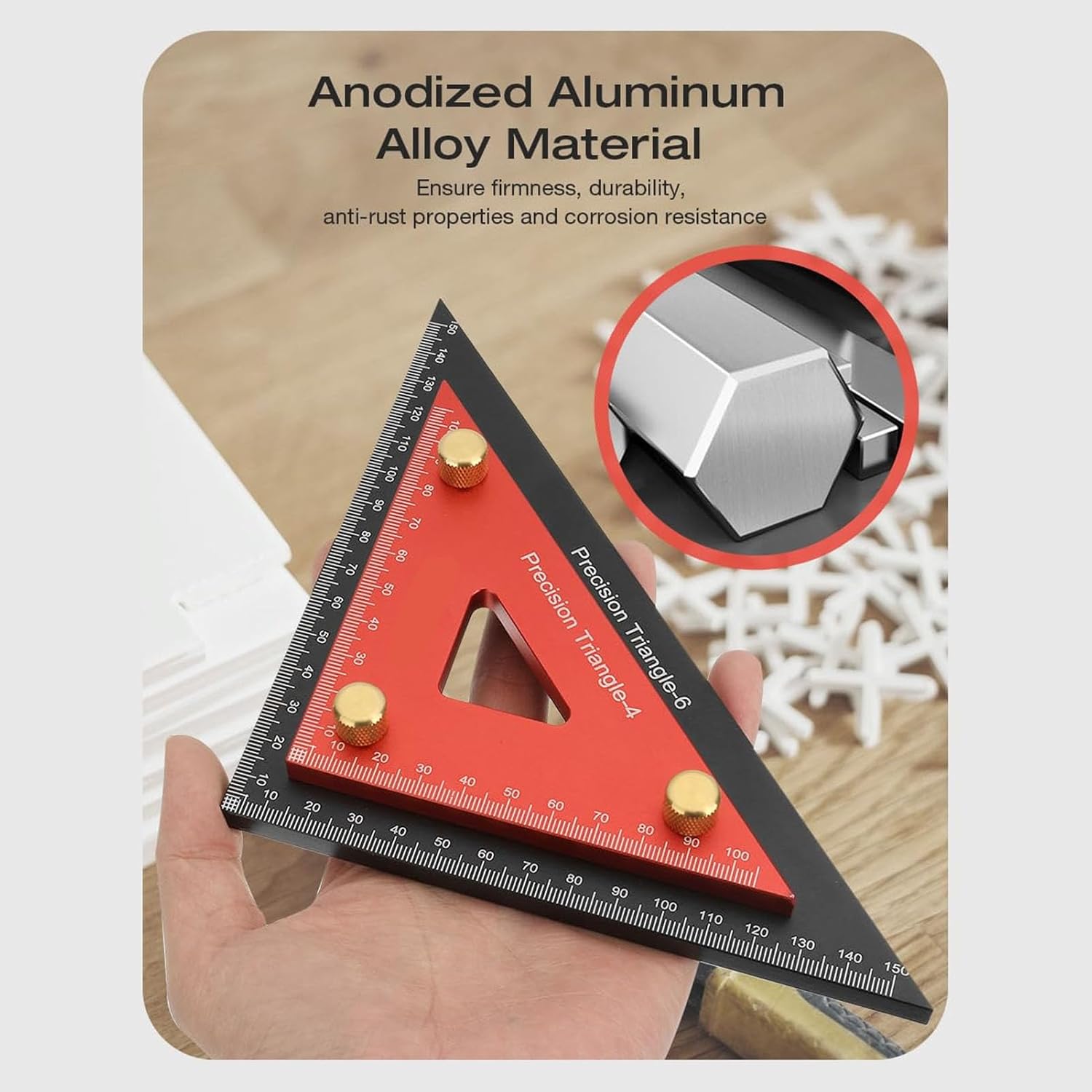 Double Triangle Ruler, Woodworking Ruler, Detachable Aluminum Alloy 4 Inch & Accurate Carpentry Tool Triangle Rafter Tool Carpenter