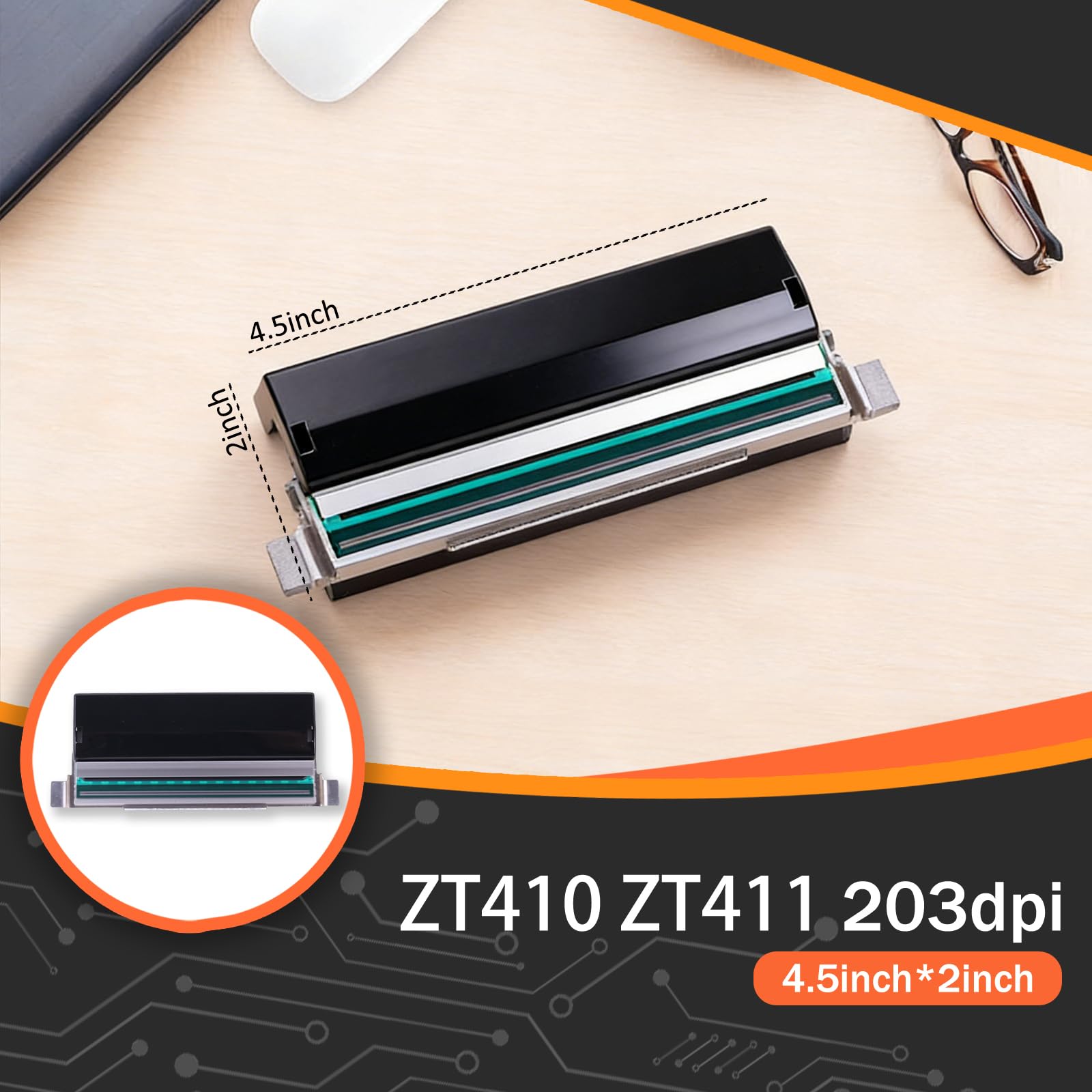 P1058930-009 - Cabezal de impresión térmica directa de 203 dpi para impresora térmica de códigos de barras Zebra ZT410 ZT411