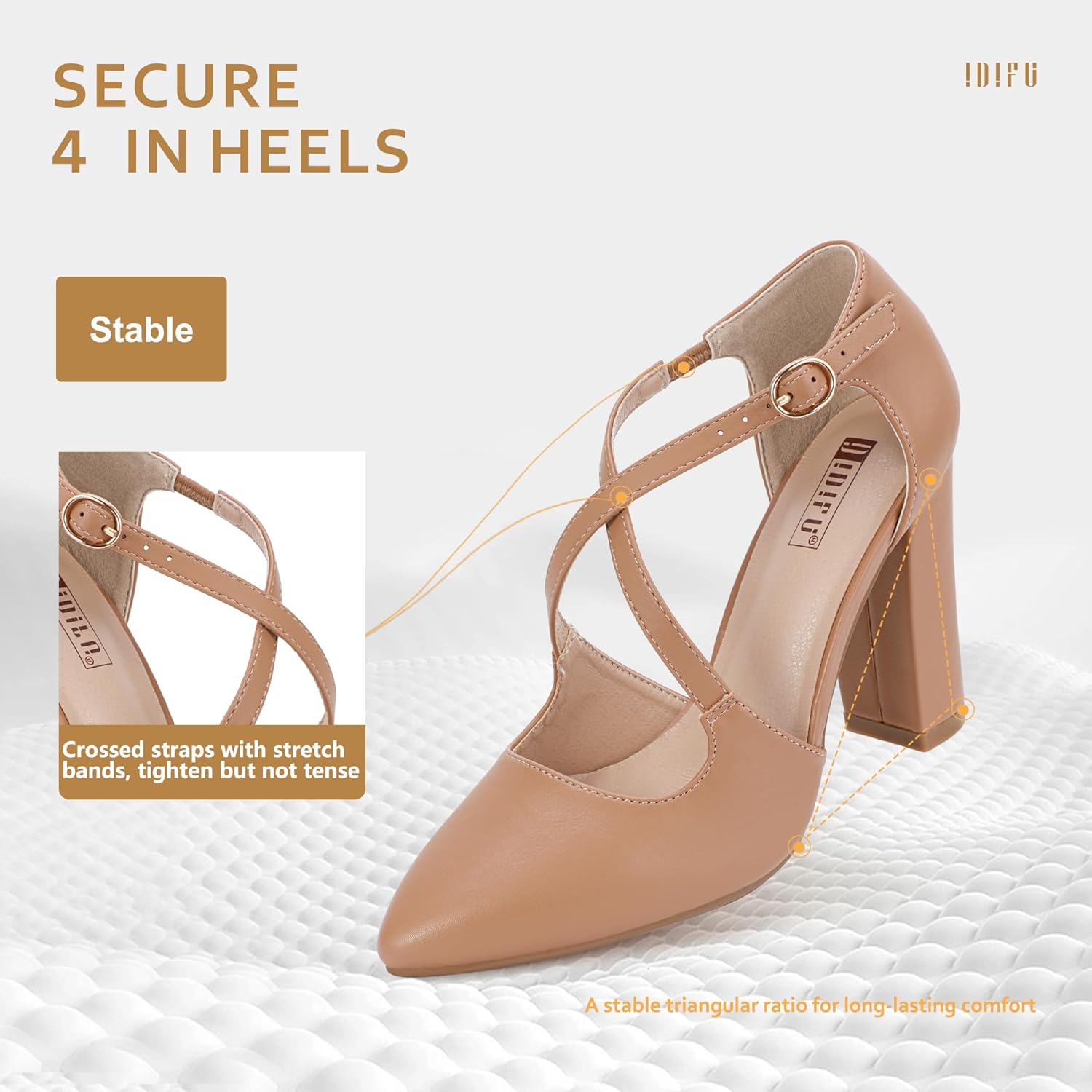 IDIFU Women's IN4 Chunky High Heels Pumps Closed Toe Block Strappy Heels Pointed Toe Dress Shoes for Women Prom Wedding Party Office Work Formal - Image 6