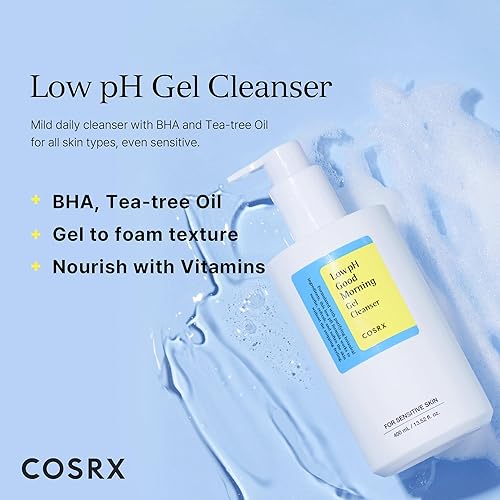 Miniatura 2 de COSRX Limpiador en gel Good Morning de pH bajo, 13.52 onzas líquidas, limpiador facial suave diario para pieles sensibles con BHA y aceite de árbol