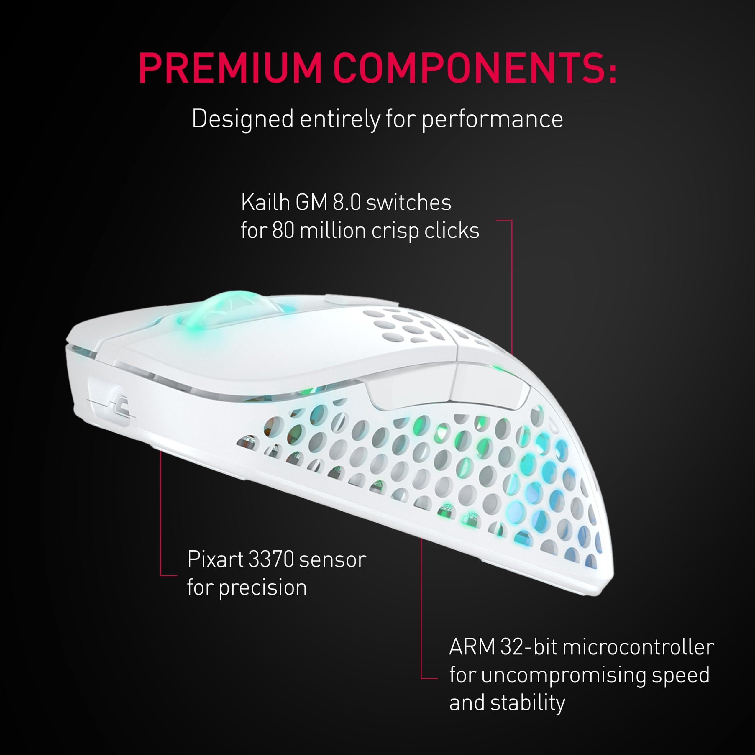 Xtrfy M4 Wireless, mysz do gier, zoptymalizowana pod kątem e-sportu, bezprzewodowa 2,4 GHz, oświetlenie RGB, ergonomiczna mysz dla praworęcznych z możliwością dostosowania, ładowalna, Biały