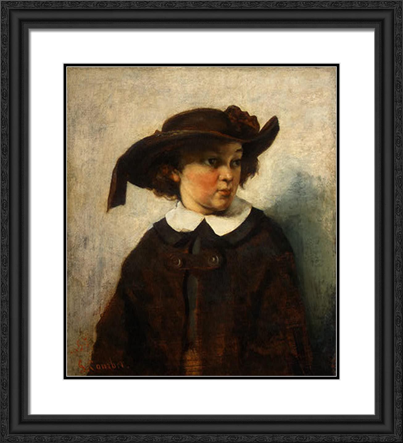 ArtDirect Courbet, Gustave 20x22 Gold Ornate Framed Art Print with Double Matting Titled: Portrait of a Young Girl ll