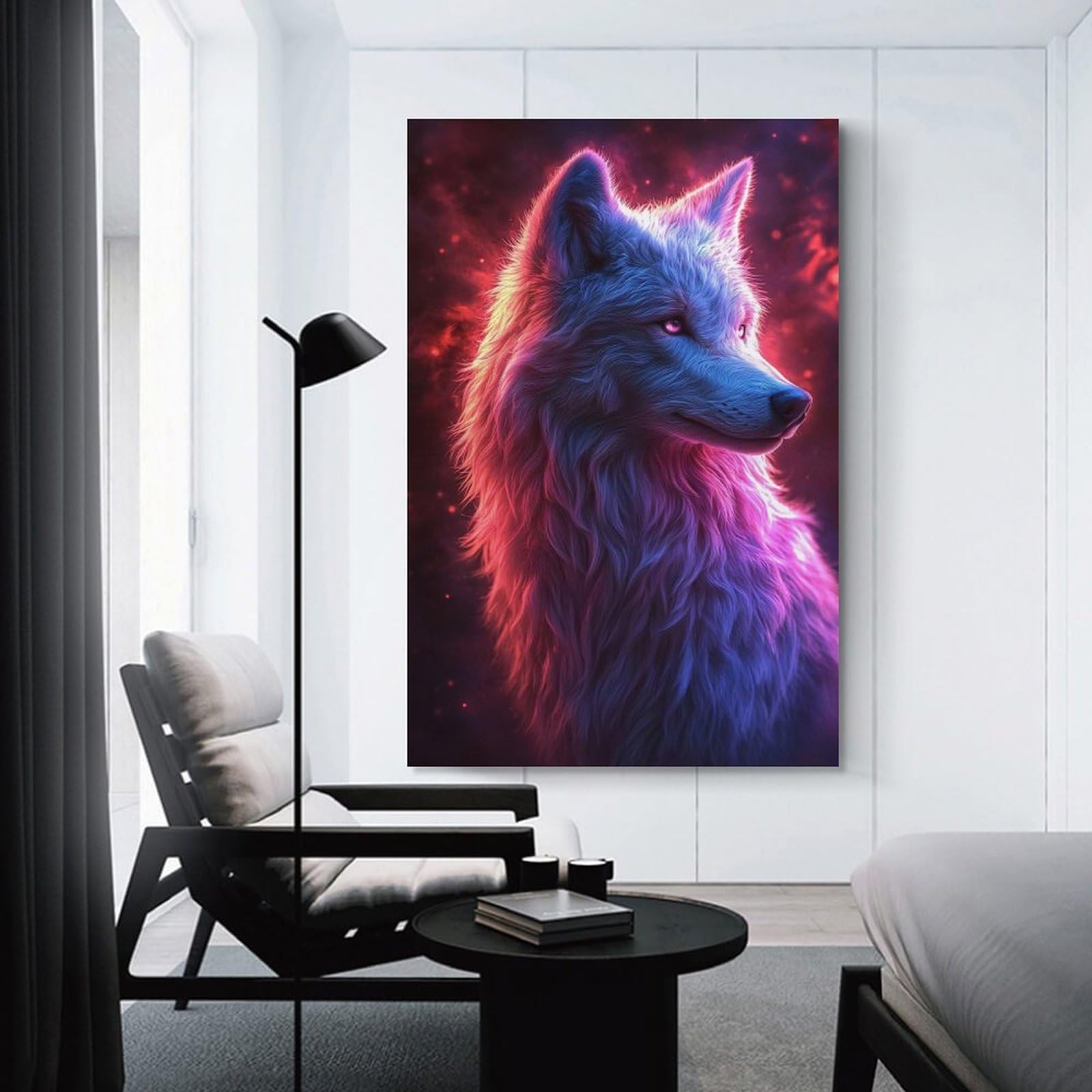 Junmoney Unframe-Style-9-1 Canvas Wall Art Neon Wolf Portrait, 20X30inch(50X75cm), For Gallery Wall Decor And Room Displays, Decorative Artwork With Flexible Styling