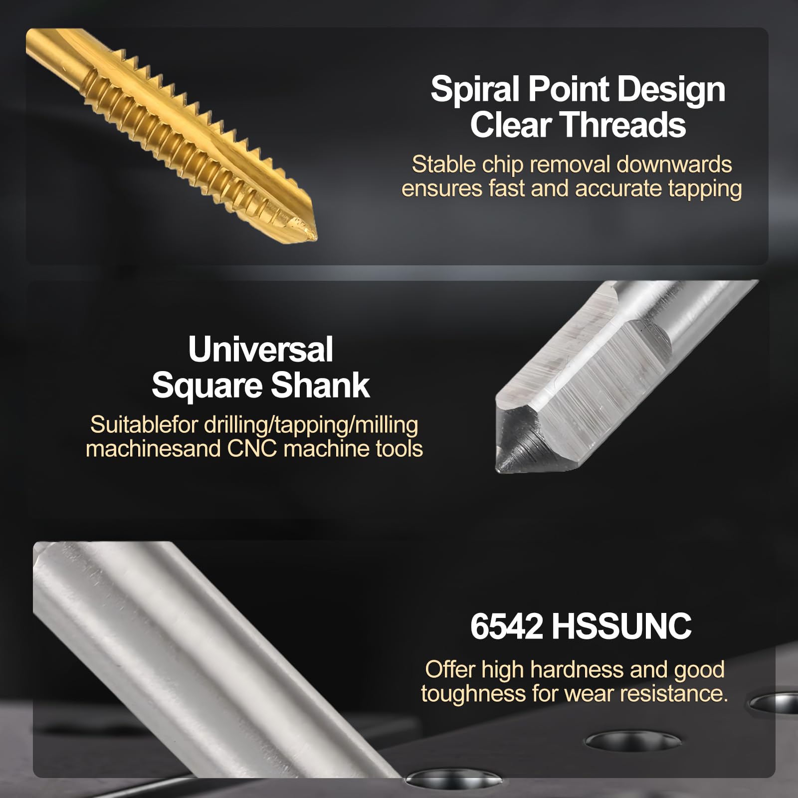 6Pcs 8-32 UNC B2 Spiral Point Thread Tap, Titanium Coated HS -5