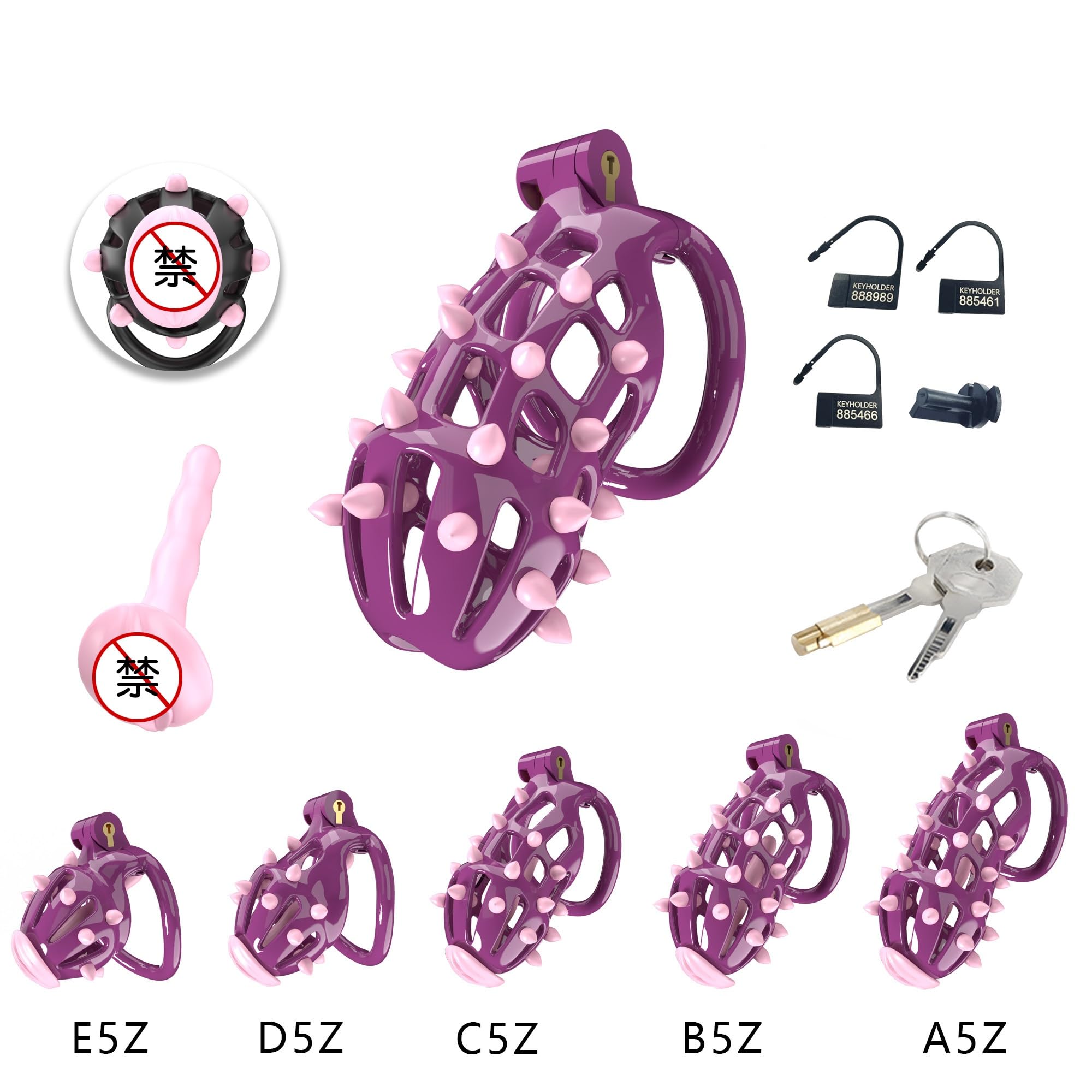 Cage de chasteté pour homme avec 5 anneaux de pénis et pointes de massage en silicone Cage de pénis avec cathéter Bondage de pénis extrême SM Chasteté pour homme Jouets sexuels (E5)