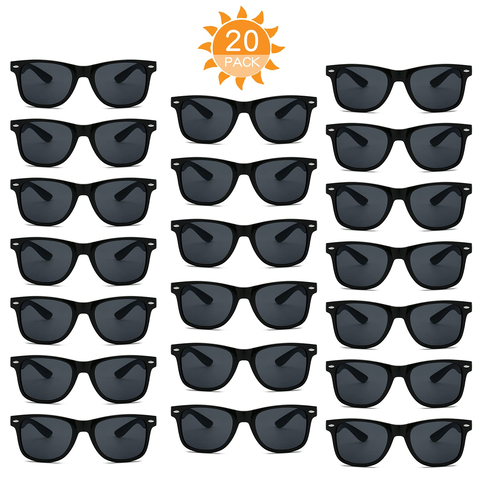 YQVIE Paquete de 20 lentes de sol para adultos, para hombres y mujeres, a granel, estilo retro de los años 70, 20negro, Large