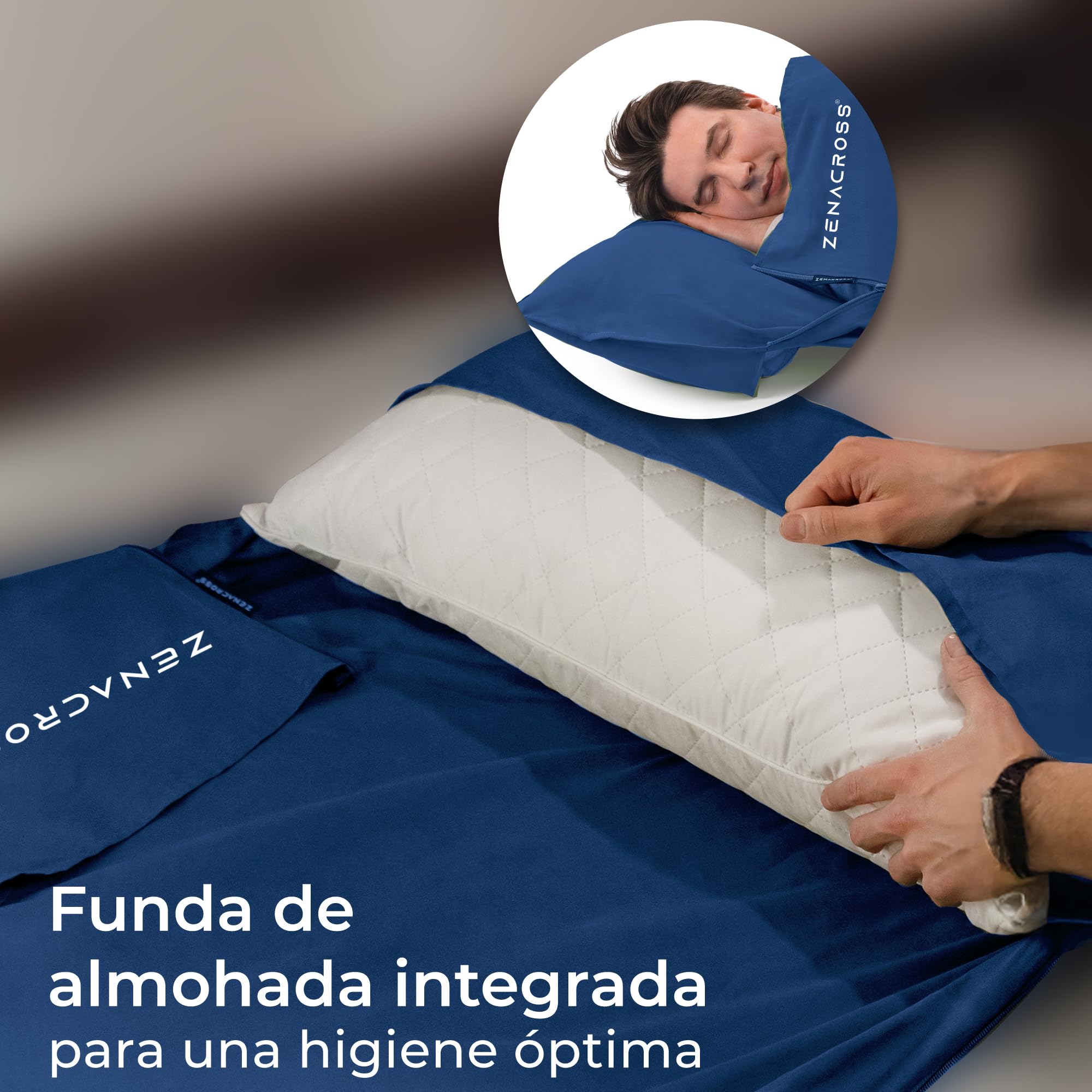 Saco de Dormir - Saco Sabana con Comparimiento de Almohada Agregado - Sabana Saco Compacto y Ultraligero 100% algodón