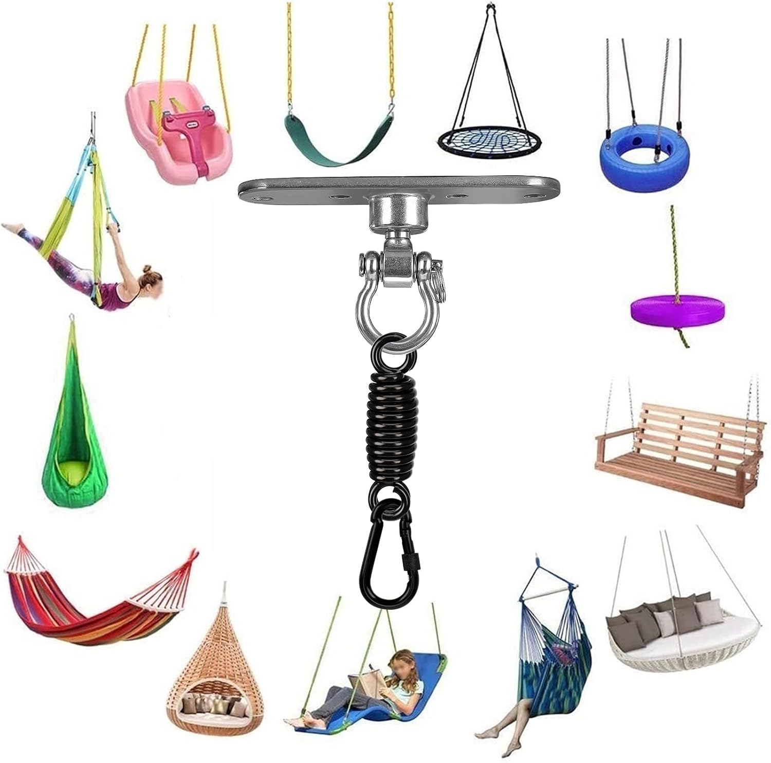 4-Hole Heavy Bag Hanger with 360° Rotation Wall/Ceiling Wood Beam Mount for Aerial Yoga Swing, Hammock, Resistance Band & Body Weight Strength Training Systems