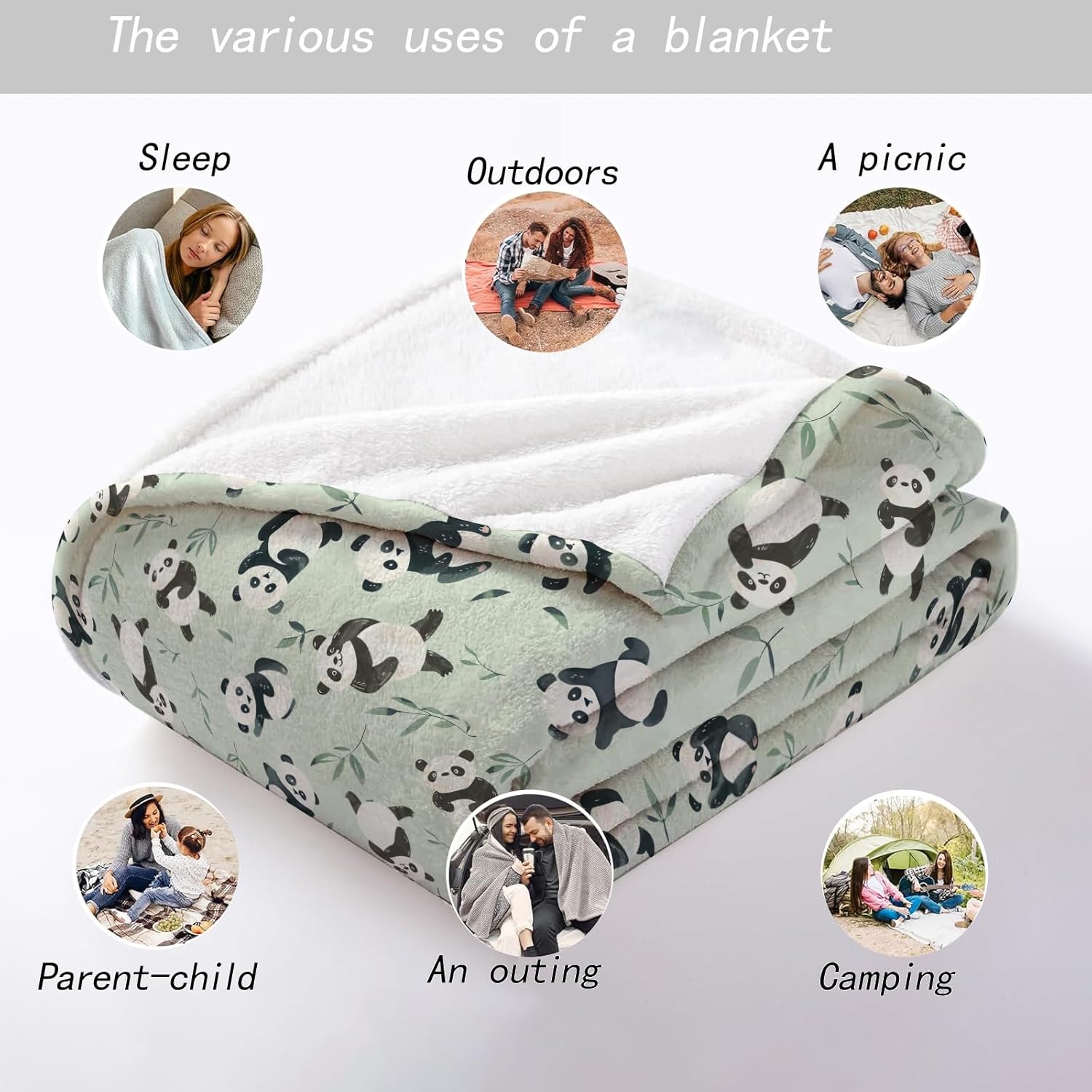Panda Throw Blanket - 50x60in,Ultra Soft, Cozy Lightweight Flannel,Cute Animnal and Leaves Green Blankets - Gifts for Kids Girls Women,for Couch Office Travel,Home Living Room Decor - Image 4