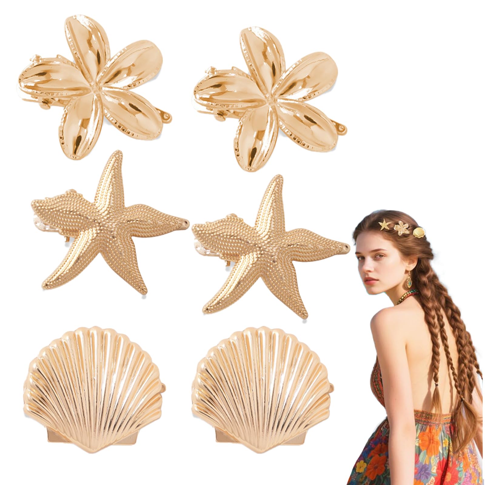 6-Piece Beach Accessories for Women, Hair Clips Set with Starfis