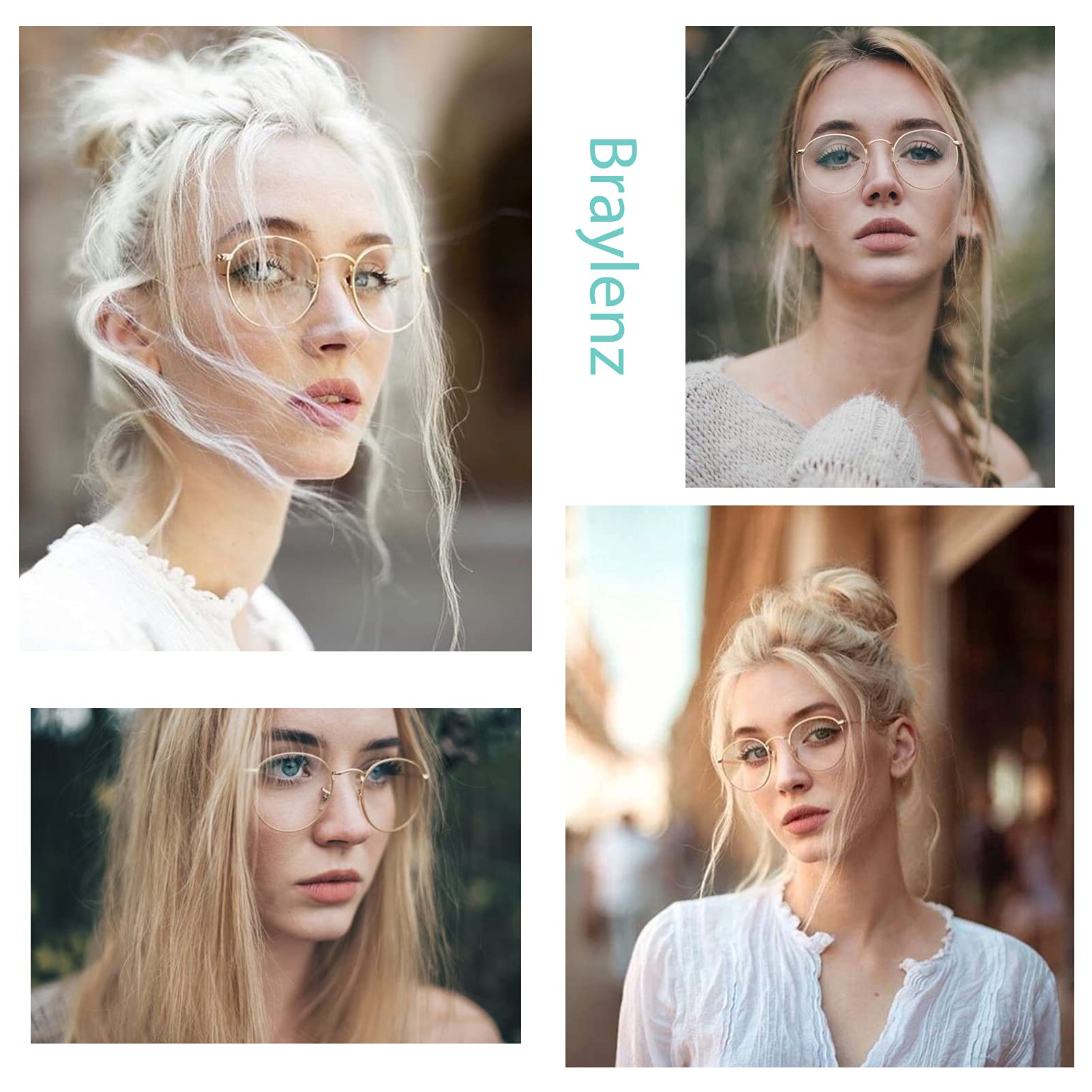 Braylenz Vintage Round Metal Glasses Frame with Clear Lens, 2 Pack Women Men Non-Prescription Eyeglasses(Silver+Gold)