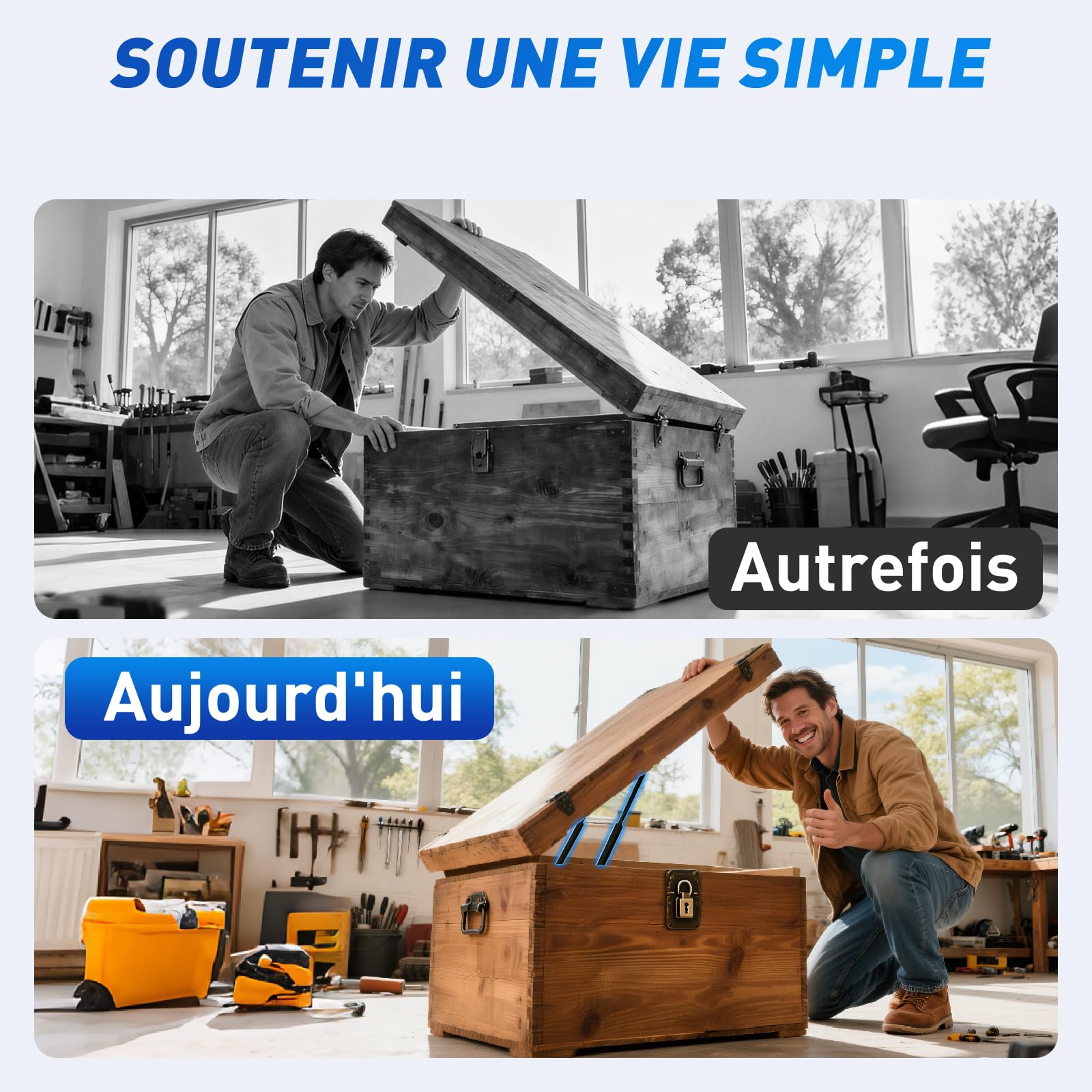 Lot De 2 Vérins à Gaz 400 Mm 500 N (51 Kg) - Amortisseurs Hydrauliques Pour Porte Armoire, Couvercle Coffre, DIY