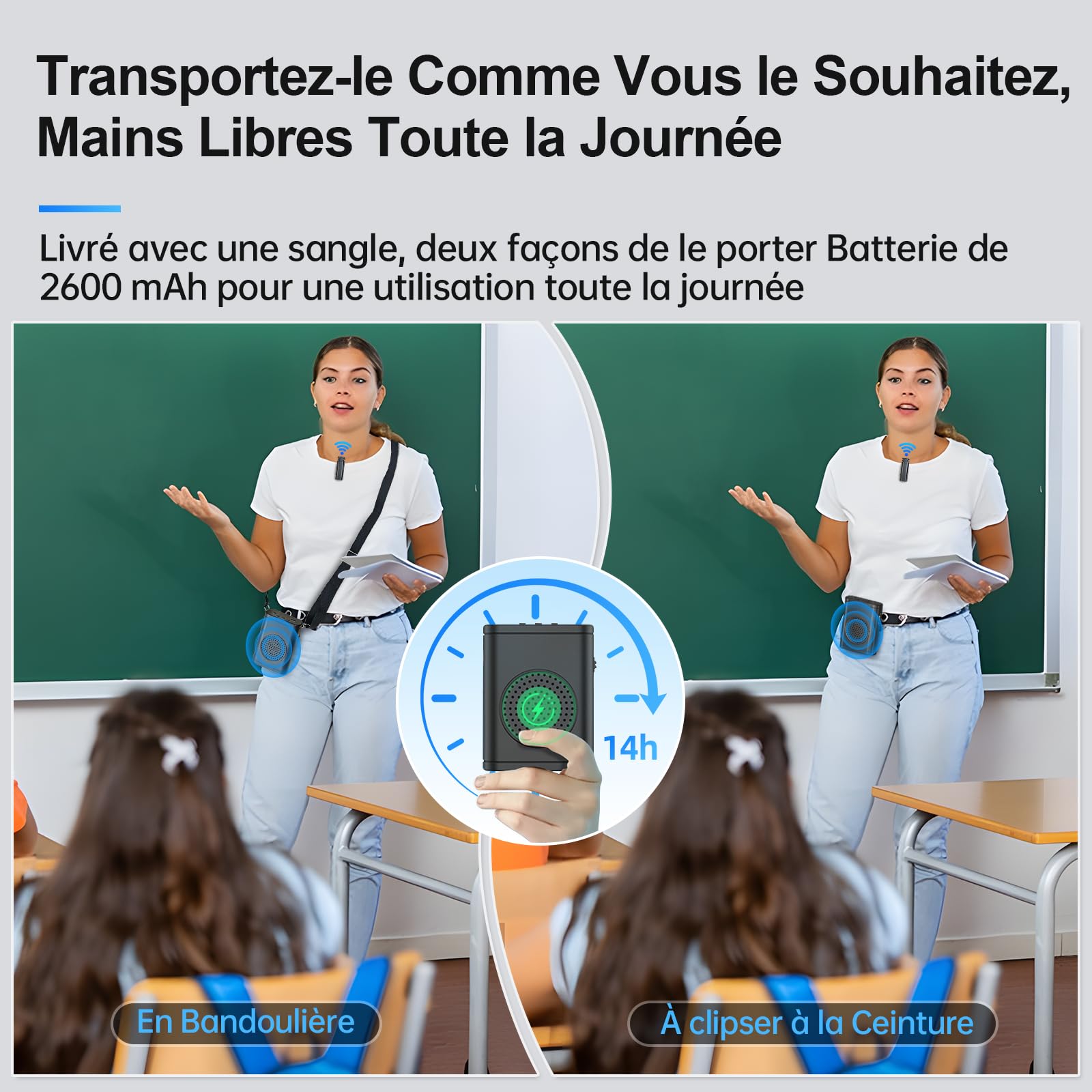 Moman Amplificateur de Voix avec Micro Cravate sans Fil, Haut-Parleur Portable sans Effet Larsen, Système de Sonorisation Personnel pour Enseignants