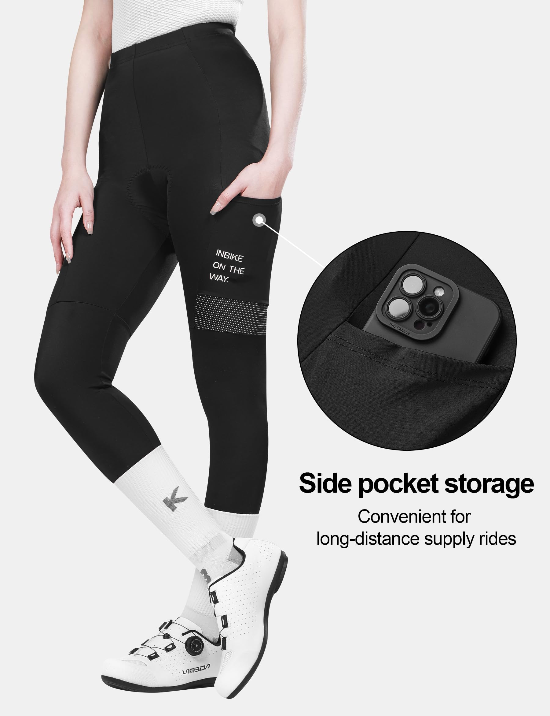 INBIKE Culotte con Tirantes Culotte Corto con Tirantes para Mujer con Acolchado 3D en el Asiento y un Bolsillo Transpirable Muy elástico