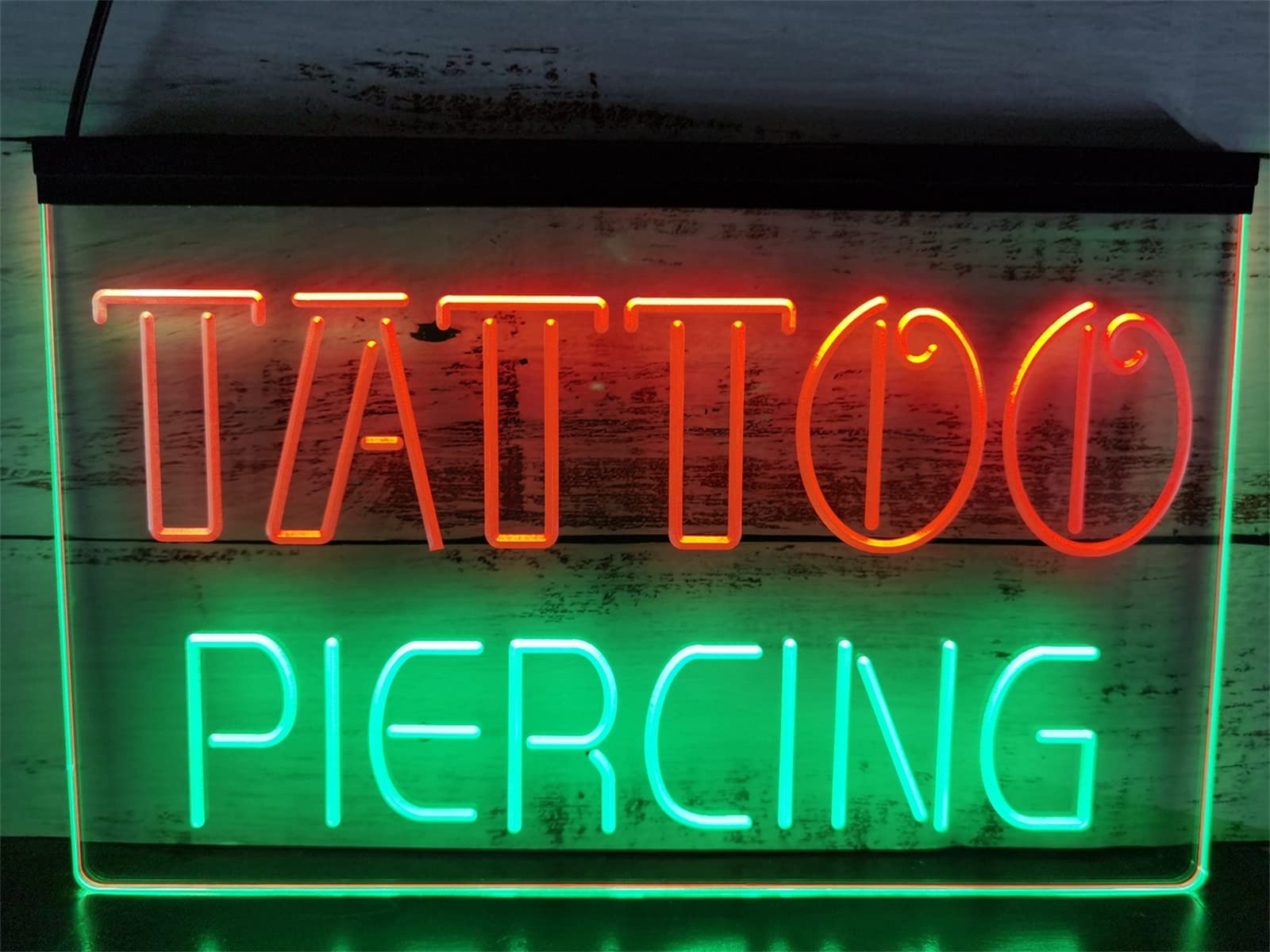 REWIS Tattoo Piercing LED Neon Sign, USB Powered Dimming Neon Lights, Light Up Signs for Ear Body Piercing Shop Tattoo Salon Signboard,Green Red,30x20cm