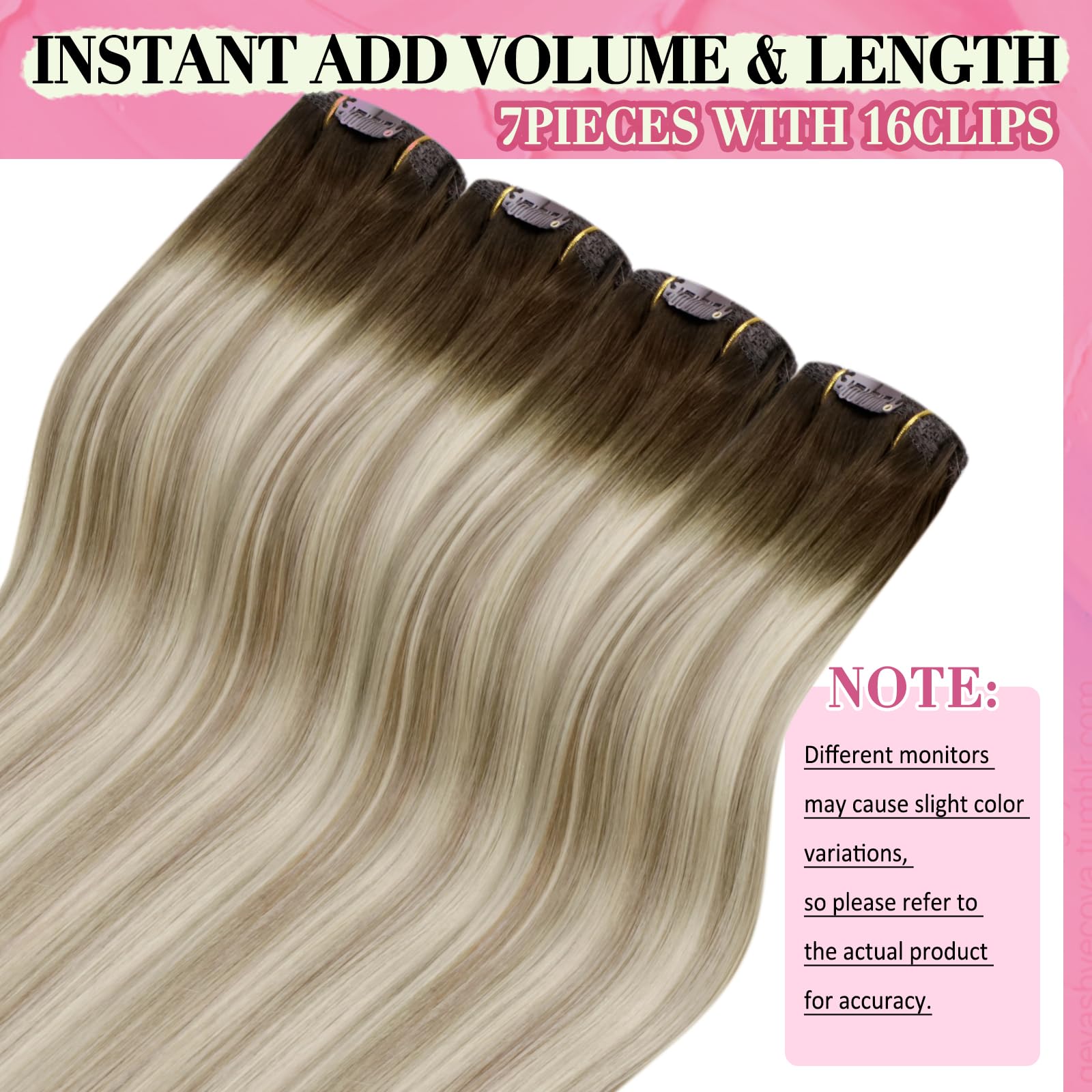 YoungSee Human Hair Clip in Extensions 18inch Dark Root Clip in Human Hair Extension Ombre Dark Brown to Brown with Blonde Balayage Human Clip in Hair Extensions for First-Time Users 120g Stylish 7pcs - Image 4