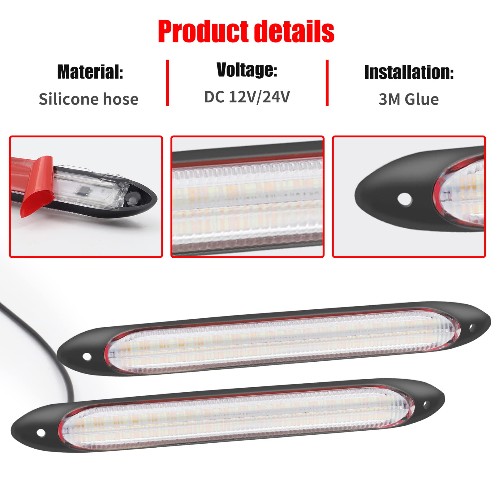 Feux de jour à LED, 15,5 cm 12 V LED bande lumineuse de voiture DRL clignotants à circulation ambre/blanc barre lumineuse de conduite, 2 pièces