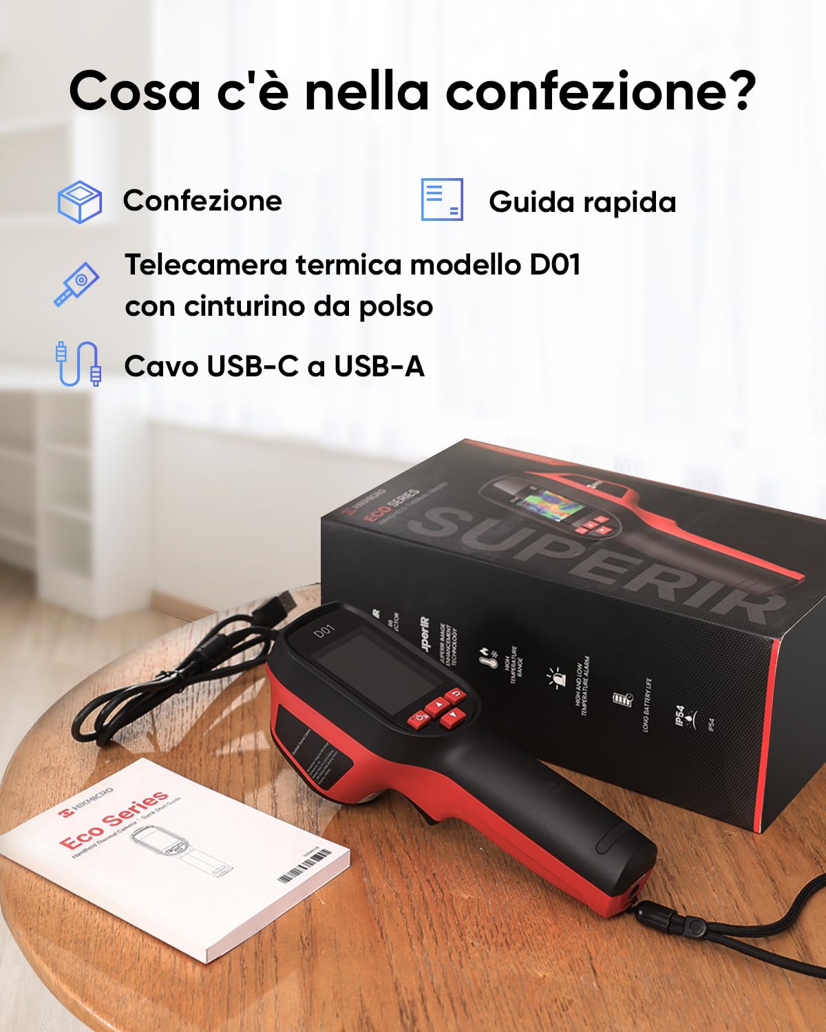 HIKMICRO D01 Telecamera Termica, Risoluzione Superiore 240x240, SuperScene, Telecamera Termica con Risoluzione IR di 96x96, Batteria da 3350mAh per 11 ore di autonomia, Registrazione di Foto e Video