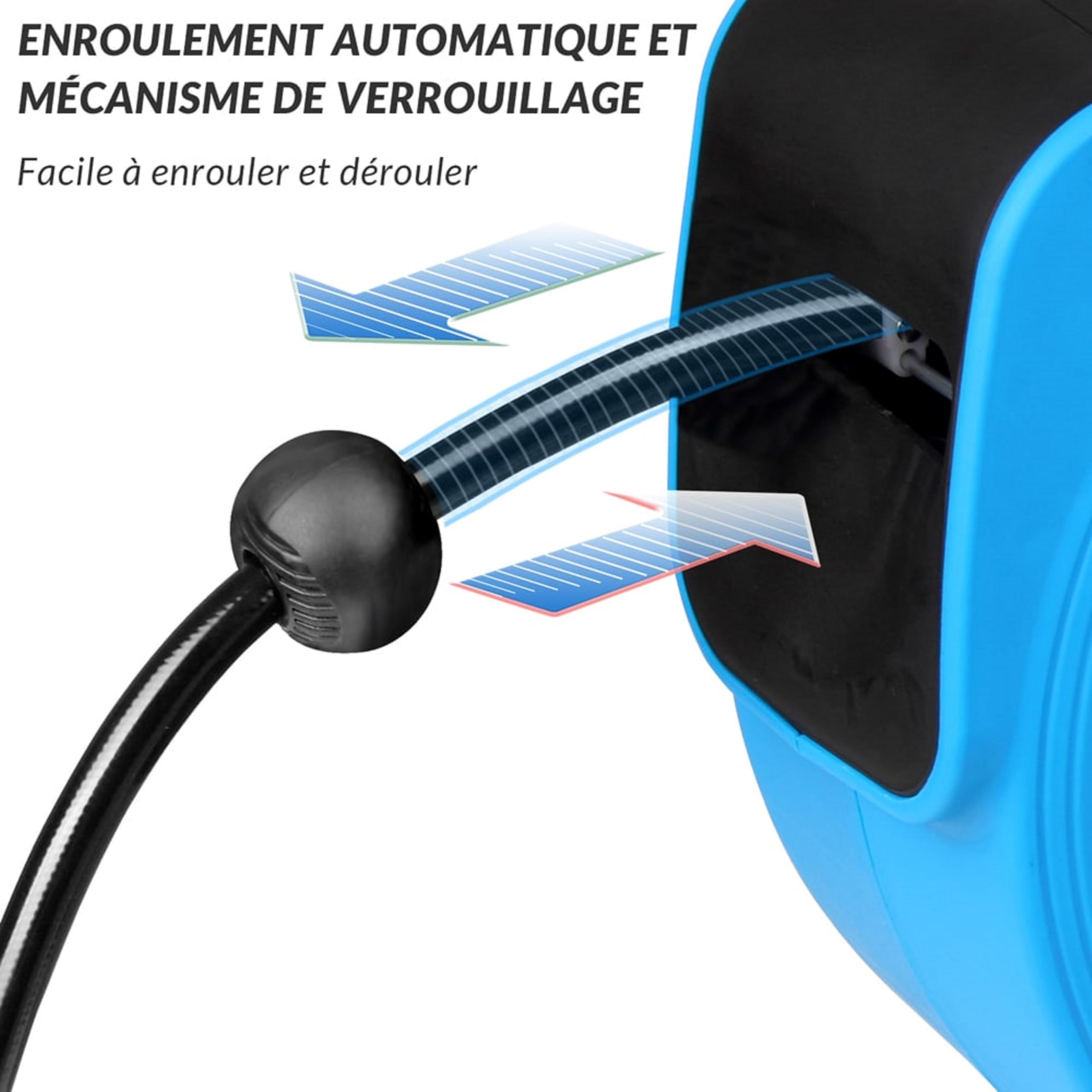 DEUBA® Dévidoir enrouleur tuyau à air comprimé automatique 10m+1m raccord 3/8' 12 bar Ø12mm enroulement tuyau pneumatique support mural