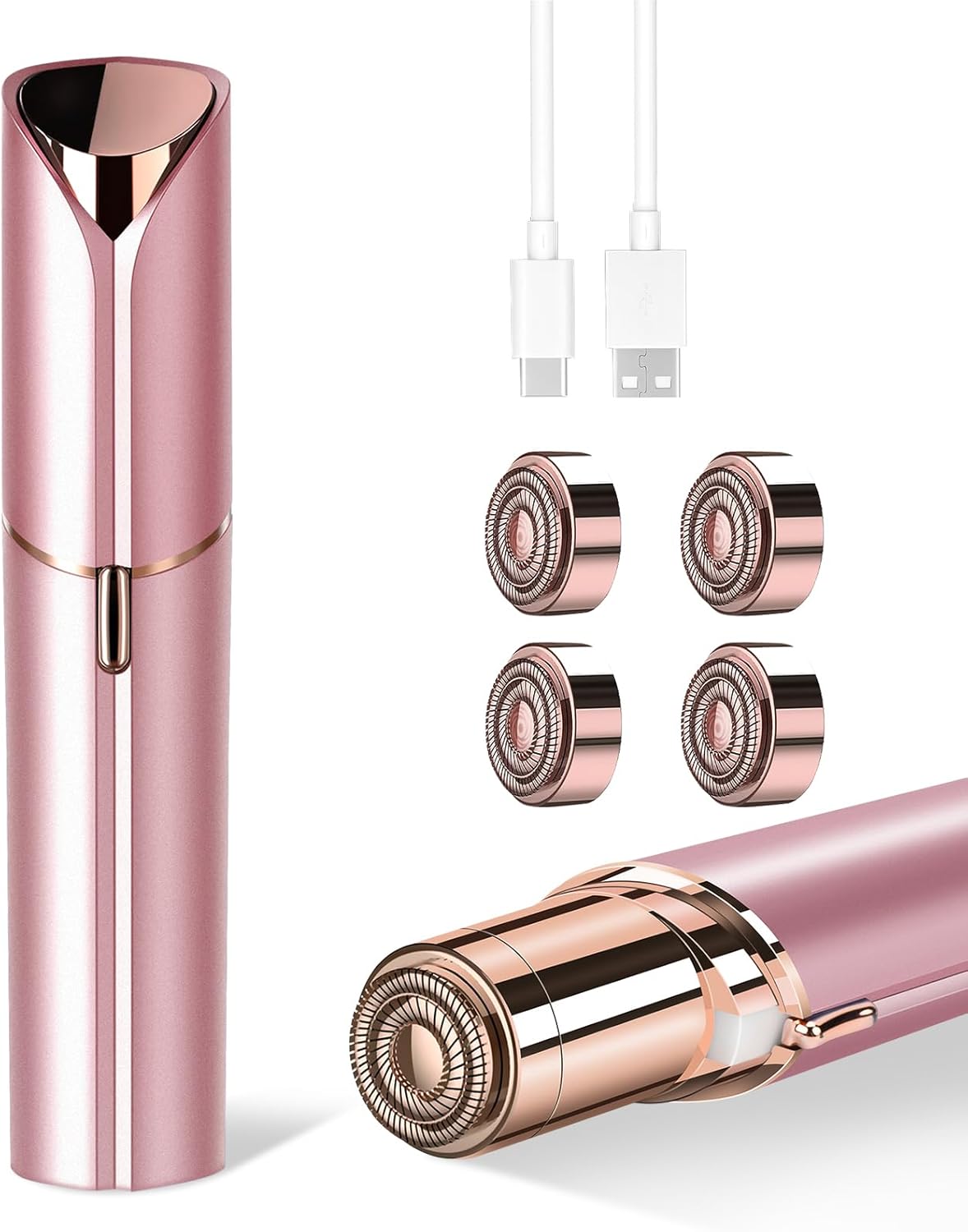 Facial Hair Removal for Women, Portable Painless Hair Remover Device, Rechargeable, with 4 Replacement Heads, for Face, Upper Lip and Chin Facial Hair Removal for Women, Portable Painless Hair Remover Device, Rechargeable, with 4 Replacement Heads, for Face, Upper Lip and Chin