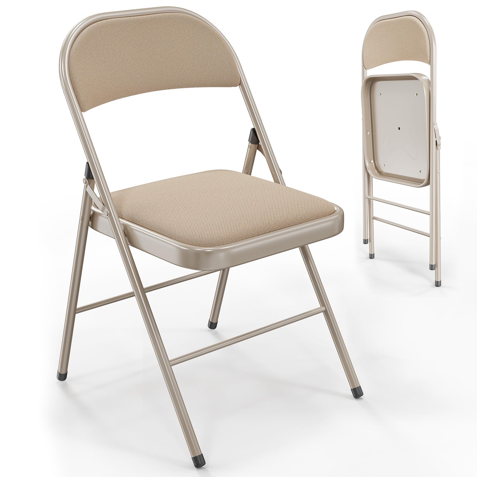 VINGLI Folding Chair, Padded Fabric Foldable Chair with Steel Frame, Khaki