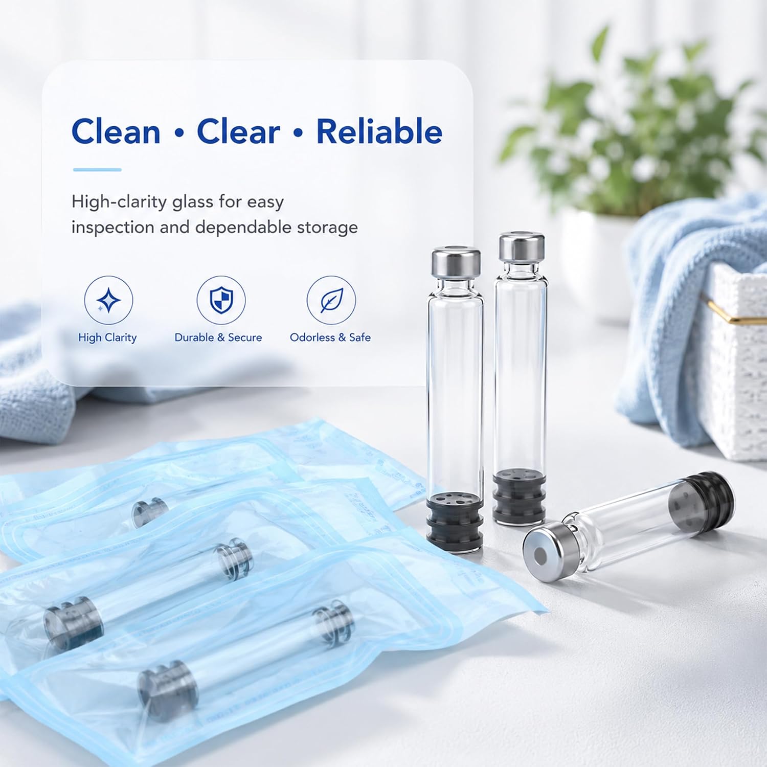 3ml Pen Cartridge for V1-V2 Peptide Pen, 3cc Empty Glass Cartridge with 11mm Long Stopper Steam Sterilized & Individually Wrapped 20 Pack