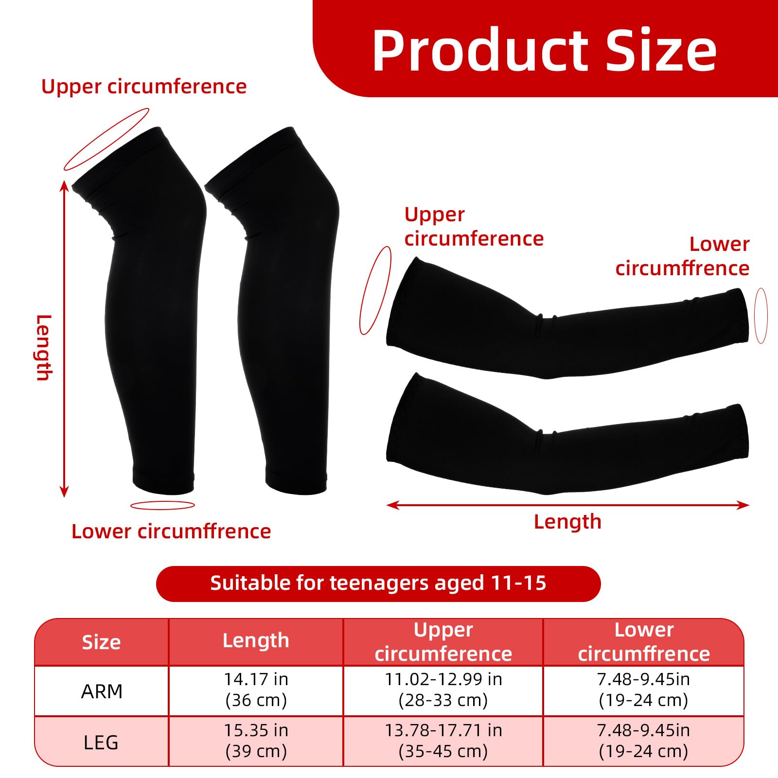 JIEYAO Ensemble de manchettes et de manchons de sport pour adolescents, protections de bras anti-UV et longues manches de compression pour les jambes, unisexe, pour le volley-ball, le basket-ball