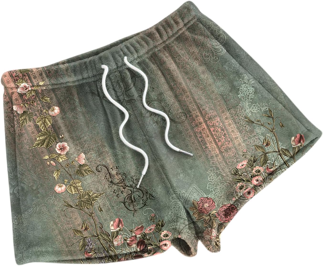 DuDubaby Women's Sports & Recreation Shorts Women's Floral Print Drawstring Waist Shorts High Waisted with Side Pockets Casual Short Pants Short Pants for Women (Army Green,Medium)