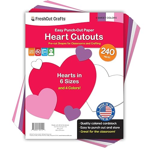 FreshCut Crafts 240 Pieces Heart Paper Cutouts, 2-Sided US Made