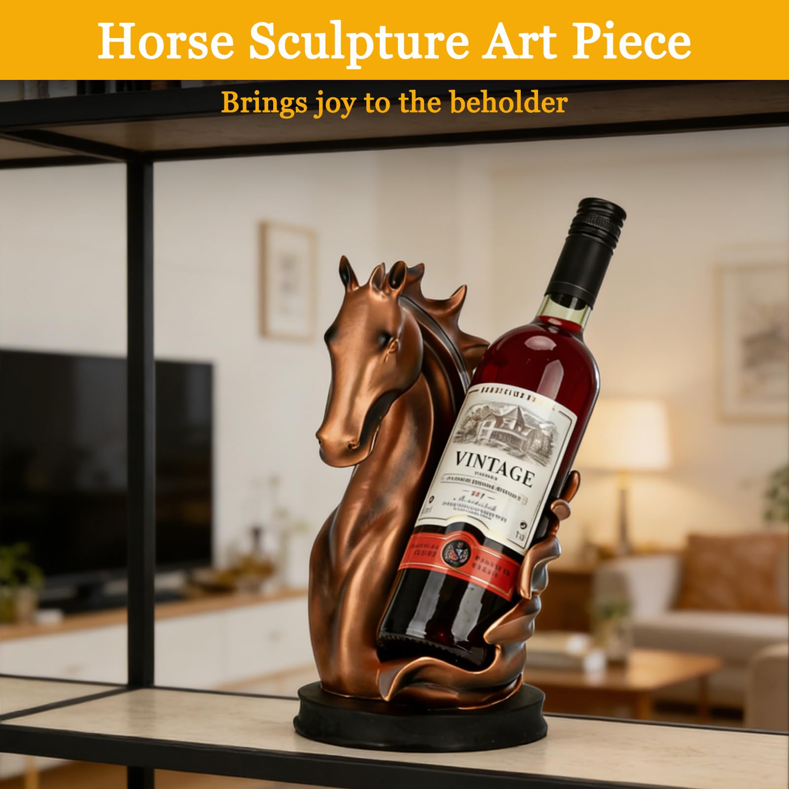 Pferde-Weinregale Freistehender Weinflaschenhalter Tierornamente, Hochwertige braune Pferdestatue aus Kunstharz Dekorativer Aufbewahrungsorganizer für Zuhause, Küche, Kneipe, Veranstaltungen Hochzeit,