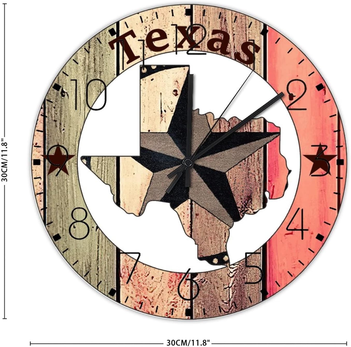 Wood Wall Clocks Battery Operated Non Ticking Analog Texas Lone Star Home Map Vintage Wall Clocks Texas Proud Born State Wall Decor for Washroom Bathroom Pool 12 Inch
