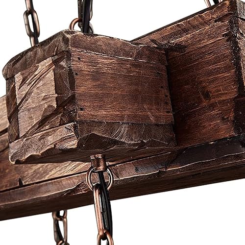 Miniatura 6 de Lámpara colgante industrial de 4 luces, candelabro de madera rústica, haz de madera, luz colgante de isla lineal grande, lámpara colgante industrial