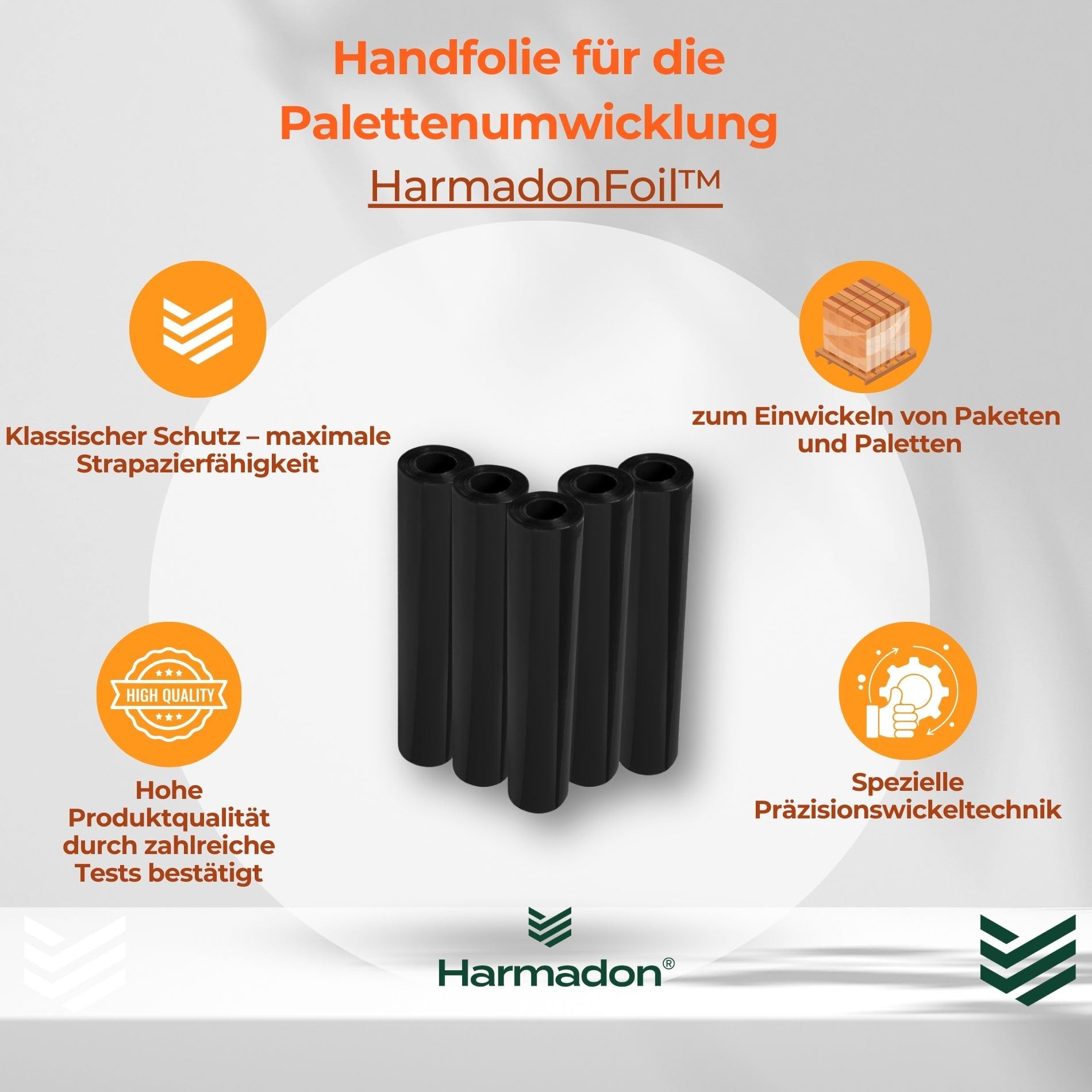 Stretchfolie Schwarz 50 cm mit Abroller - Set mit 6 Stück Verpackungsmaterial und Gleithülse für Stretch - Verpackungsfolie 203m mit Strechfolienrolle Abroller für Lagerarbeiten
