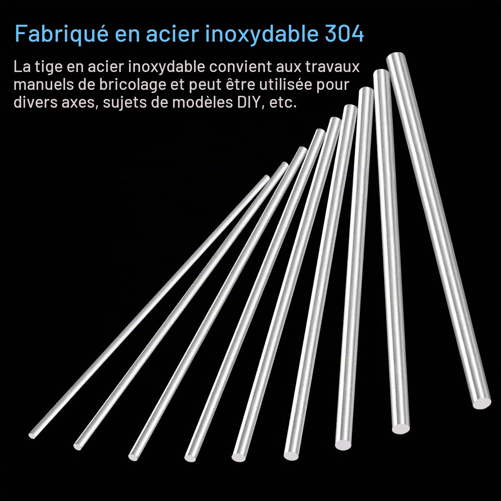 sourcing map Tiges Acier Inox 304 Rond, 8mm x 400mm Solide Arbre Tiges pour Bricolage Artisanat Modèle Voiture Hélicoptère Avion, Paquet de 2