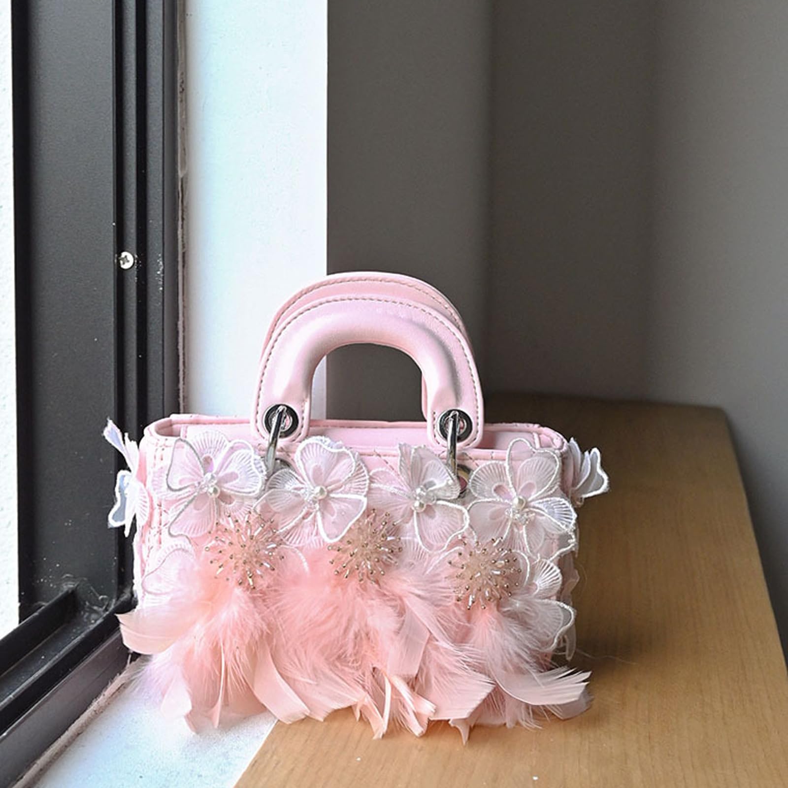 Bolso cruzado de encaje con plumas y cuentas, correa de hombro ajustable, bolso de mano de piel sintética para mujer, fiesta, citas, uso diario, bolsa cuadrada con correa ajustable