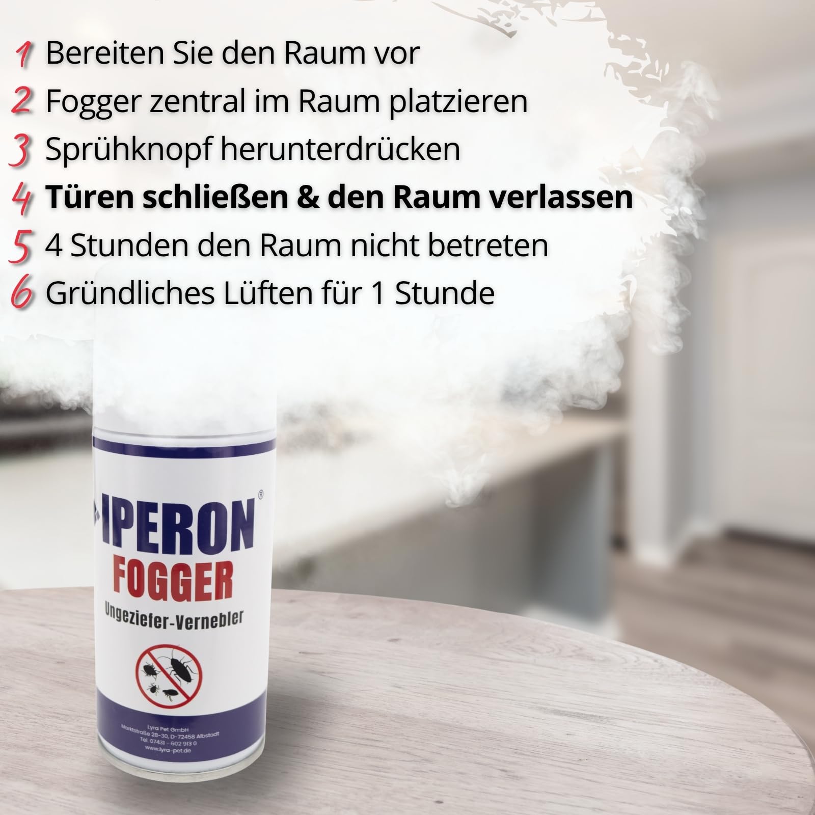 Iperon 6 x 150 ml Fogger Ungeziefer-Vernebler gegen Schädlinge mit Chrysanthemum cinerariaefolium Extrakt
