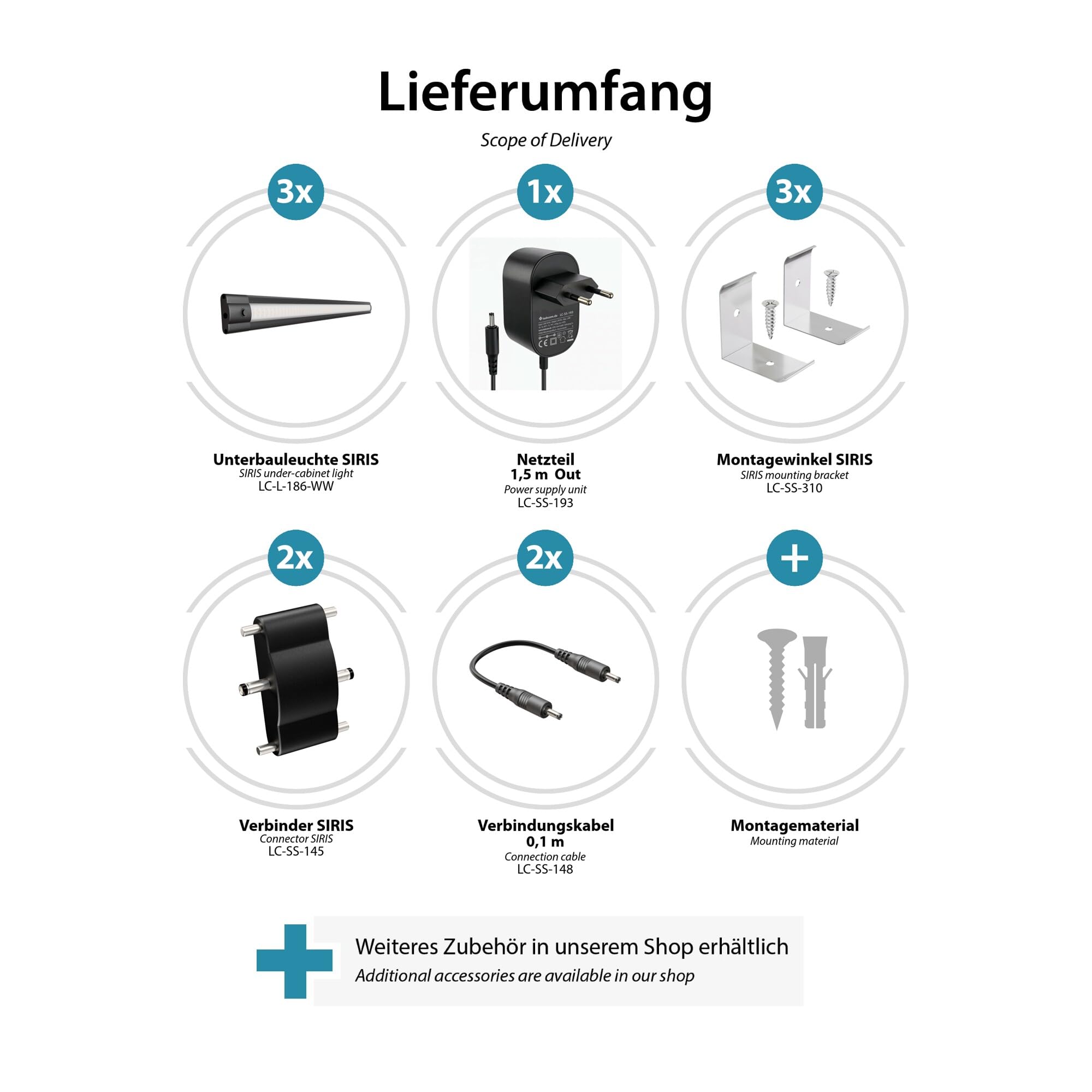 ledscom.de LED Unterbau-Leuchte SIRIS schwarz matt, Eckmontage, flach, je 50cm, je 531lm, warm-weiß, 3er Set