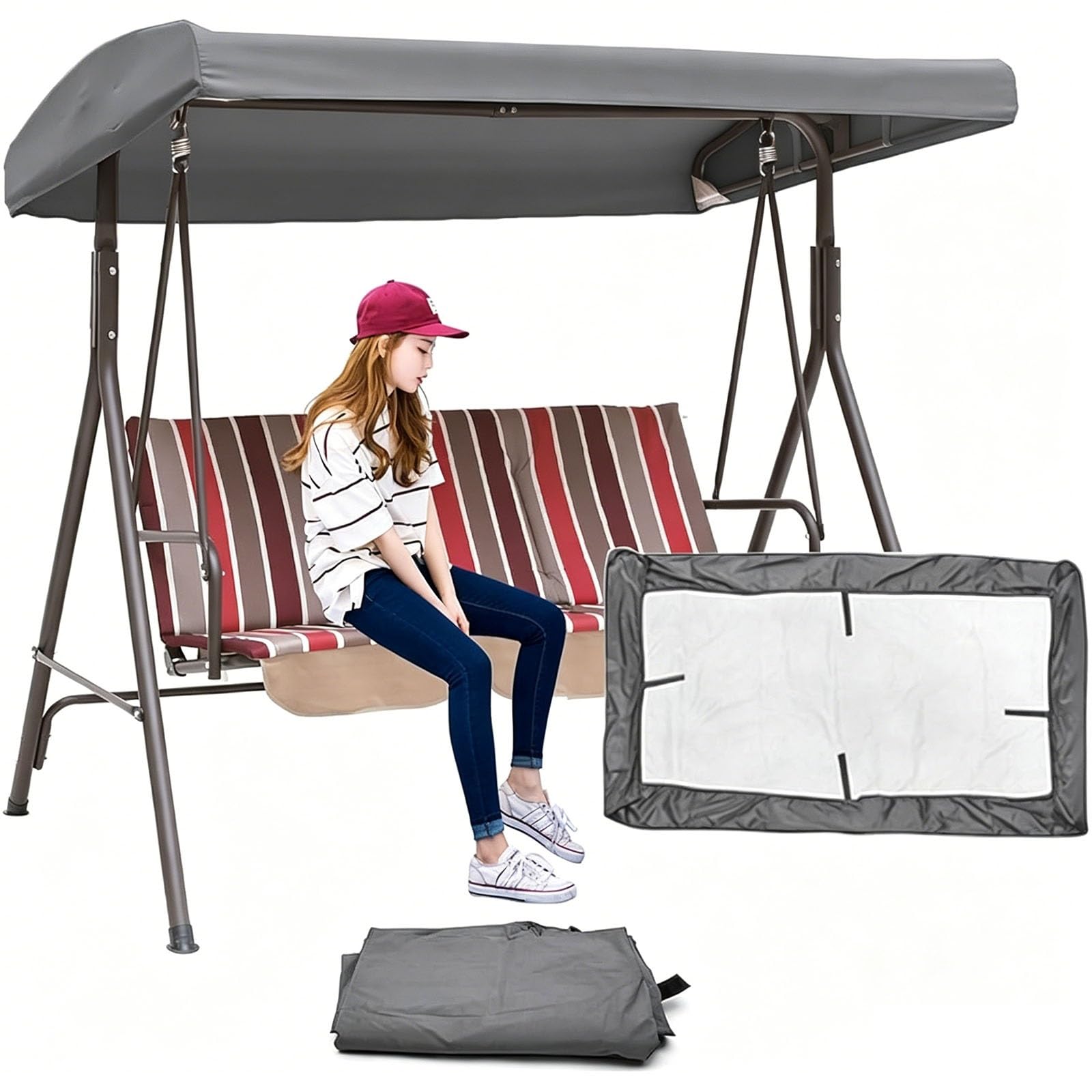 Zhoudong Swing Seat Canopy Cover, Replacement Patio 2/3 Seater Swing Canopy Top for Garden Hammock Chair, Replacement Top Covers, UV Protection Waterproof(Gray,77"x49")