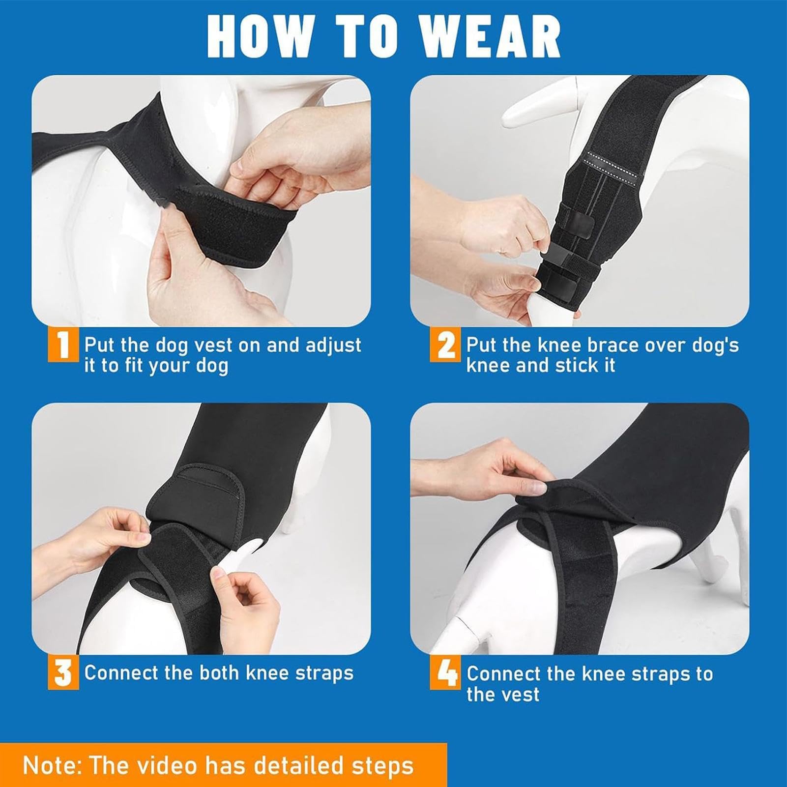 Genouillère Pour Chien Bandage Articulaire Réglable | Avec 4 Stabilisateurs Métalliques Support Pour Patte Arrière Pour Randonnée Exercice Activités Extérieures Parc Plage