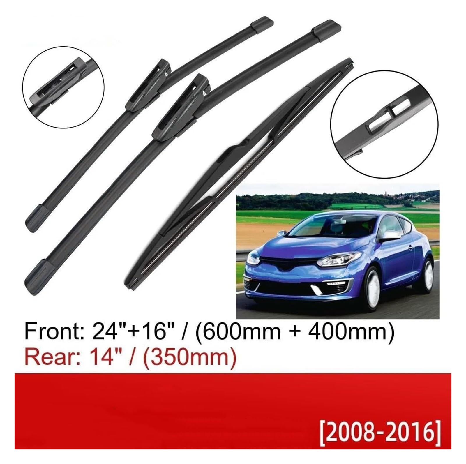 Parabrezza Tergicristalli Per R&enault Per M&EGANE 3 Hatchback Coupe 2008-2016 24 "+16"+14" Spazzole Tergicristallo Anteriori Posteriori Spazzole Tergicristallo Auto