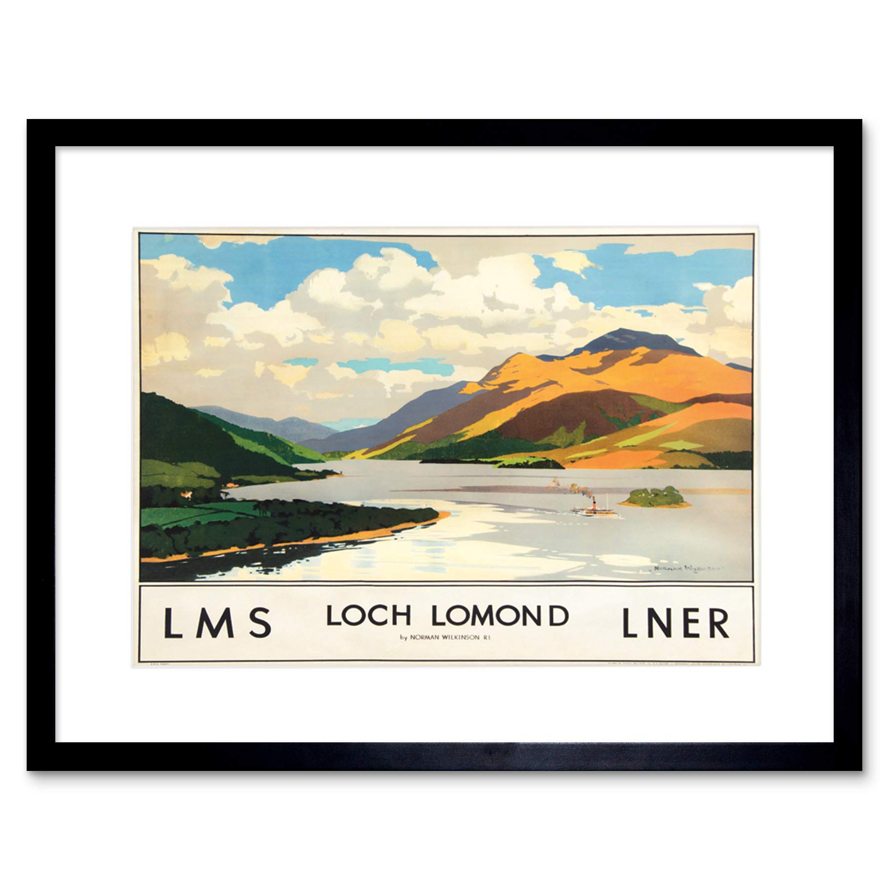 Wee Blue Coo Travel Scotland Loch Lomond Rails Art Picture Framed Wall Art Print
