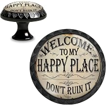 Yiruhe 4 Pack Welcome to My Happy Place Funny Kitchen Cabinet Knobs Crystal Glass Round Drawer Pulls for Dresser Cupboard Door Handles