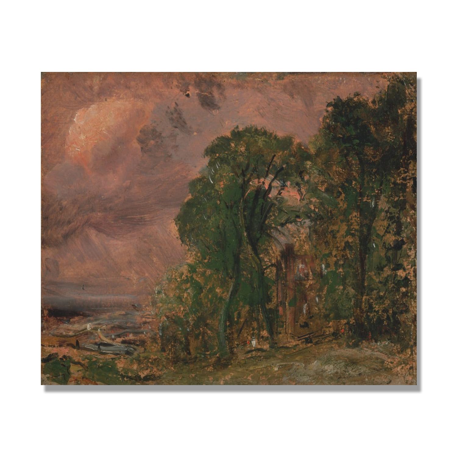 John Constable Sztuka ścienna, (Sceneria w burzy), plakat słynnych obrazów, romantyzm retro obraz wydruki dekoracja ścienna. 30 x 36 cm - 11,8 x 14,2 cala tylko płótno